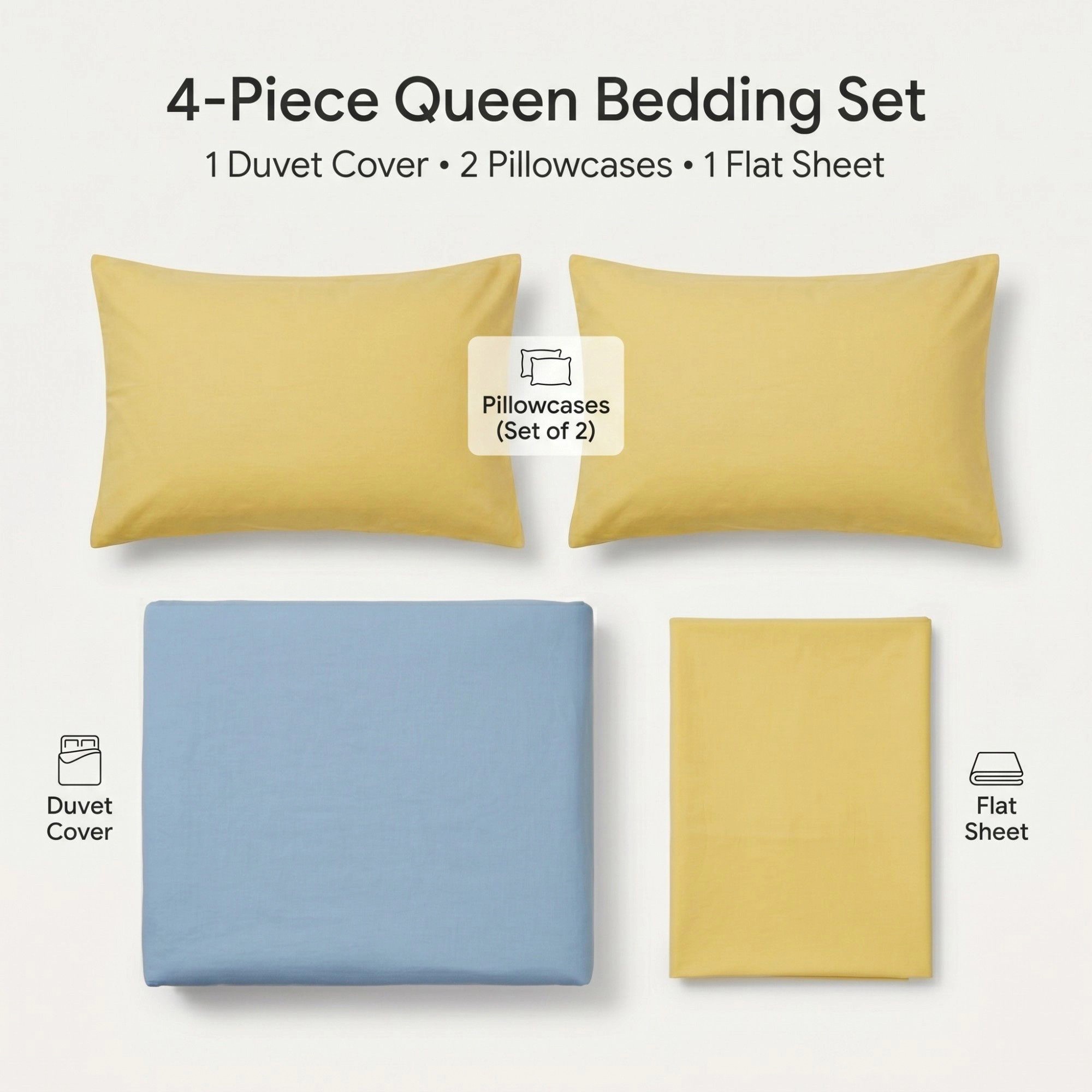 Alilang Unisex 4-Piece Cotton Washed Bedding Set with Duvet Cover Flat Sheet and Pillowcases