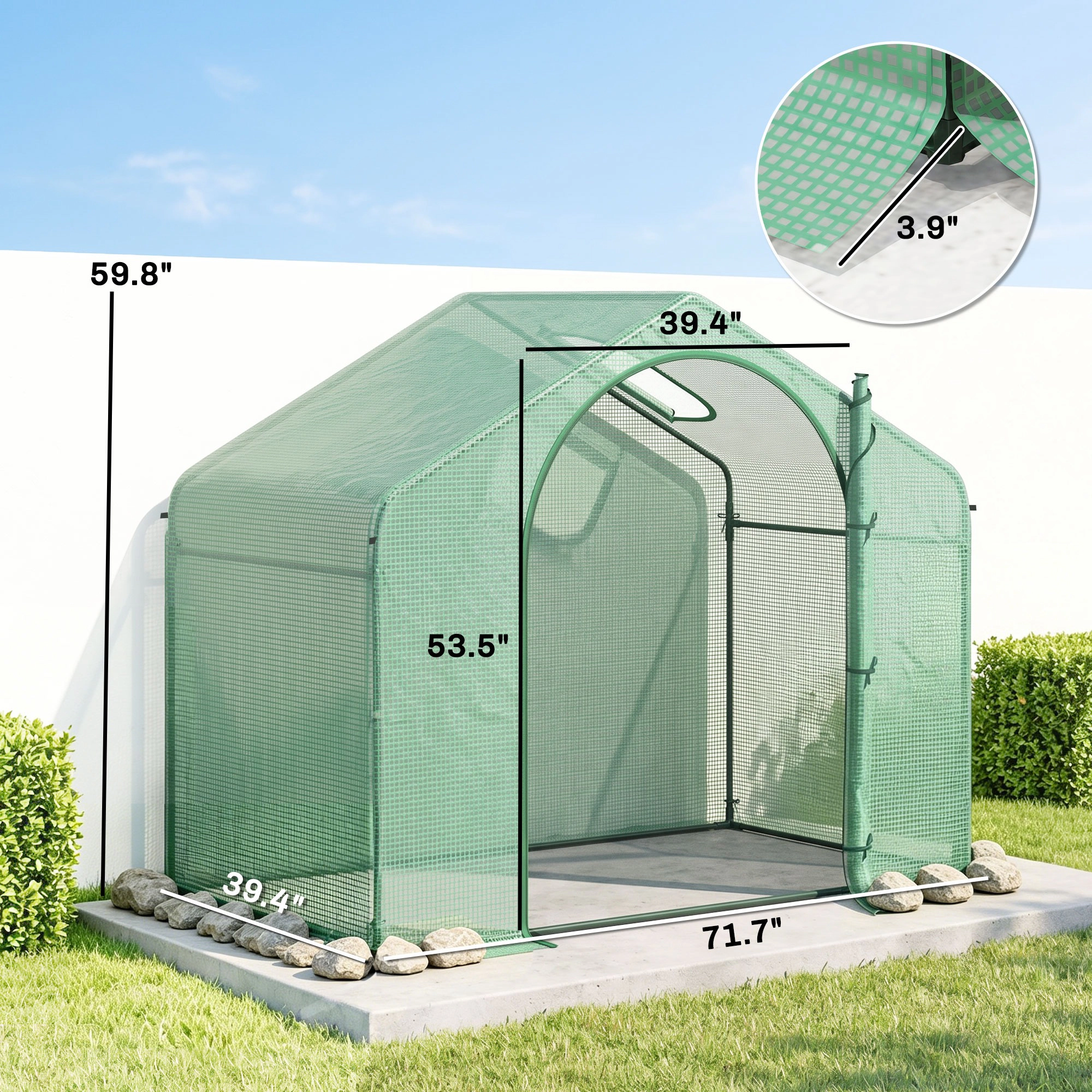 HONGGE 6' x 3' x 5' Portable Walk-in Greenhouse, Cover, Steel Frame Garden Hot House, Zipper Door, Top Vent for Flowers