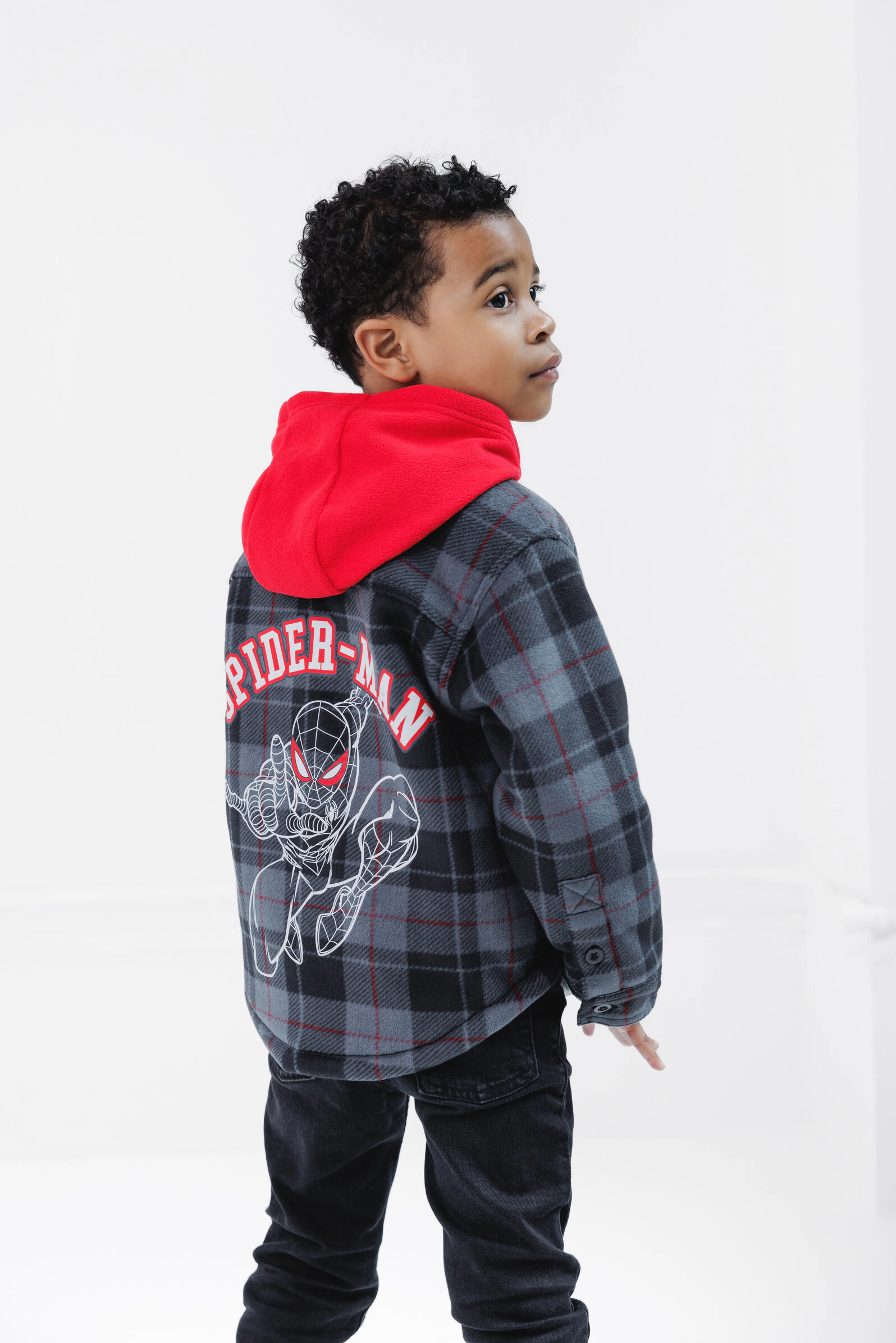 Marvel Spider-Man Boys' Fleece Hooded Shirt Jacket