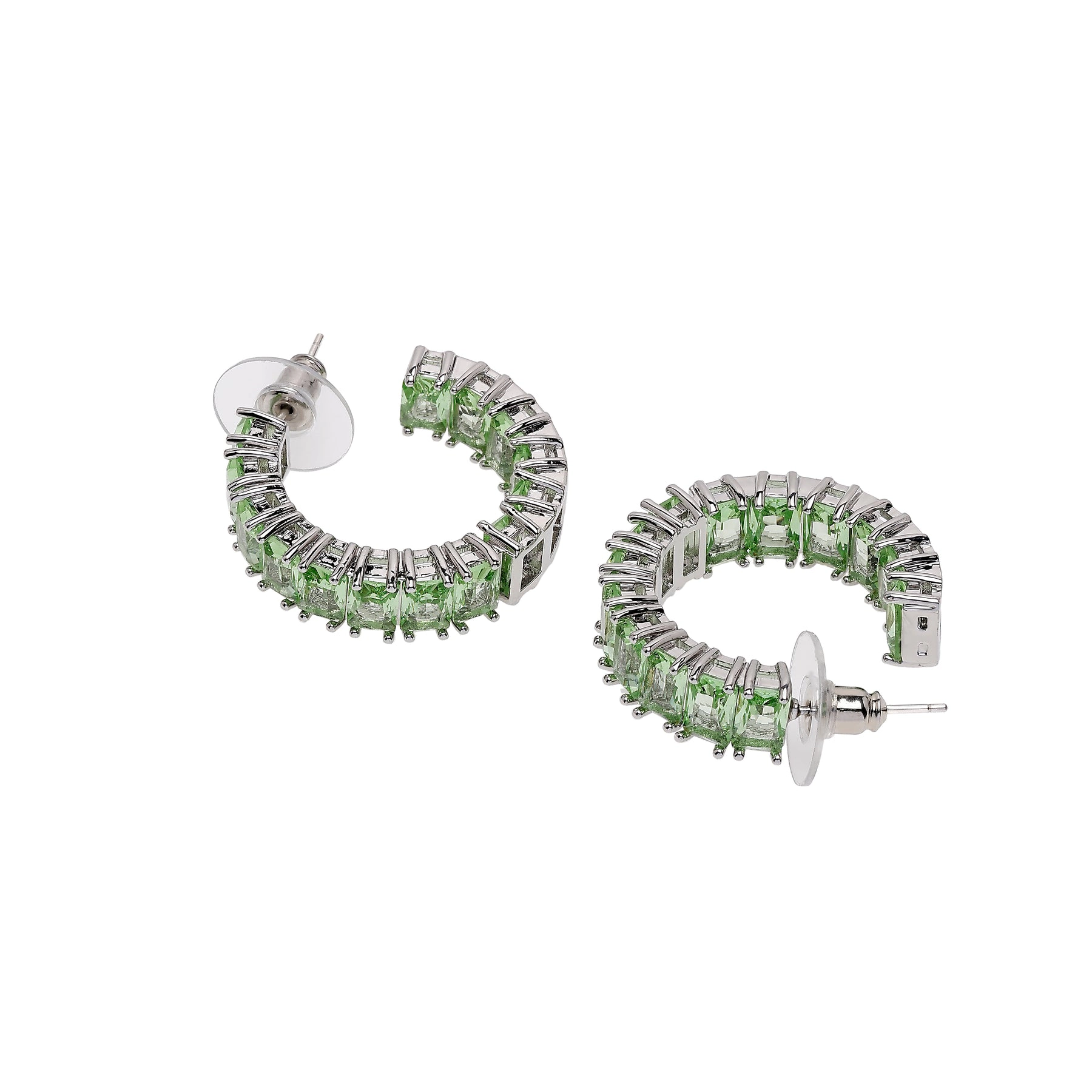 AGP PARIS Womens Light Green C-shaped Dainty Hoop Earrings
