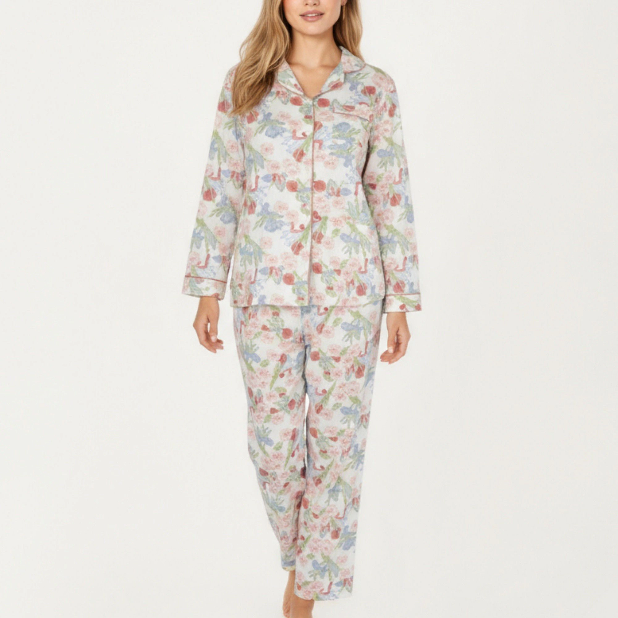 Anna-Kaci Women's 2-Piece Floral Print Button Up Long Sleeve Pajama Top and Matching Pants