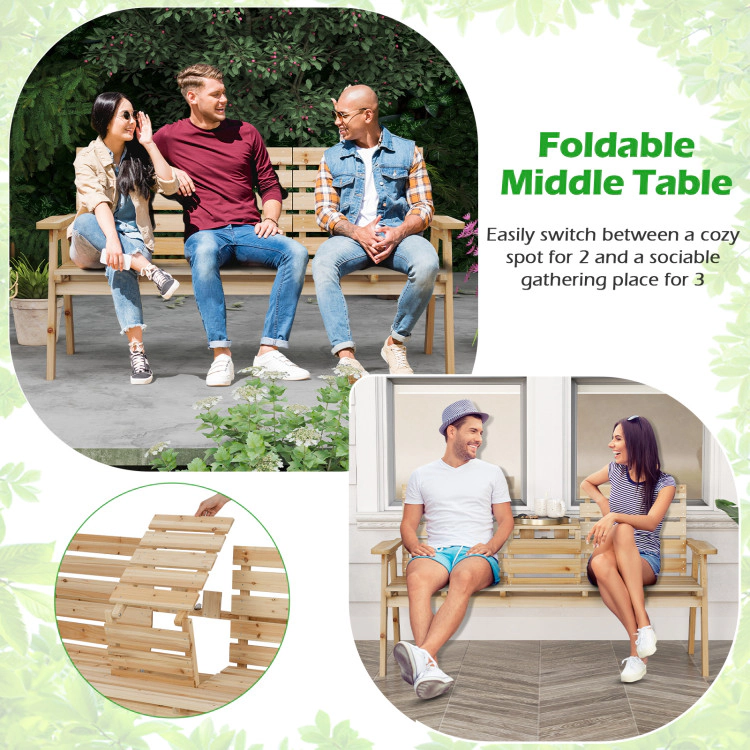 Hivvago Outdoor Fir Wood Bench With Foldable Middle Table