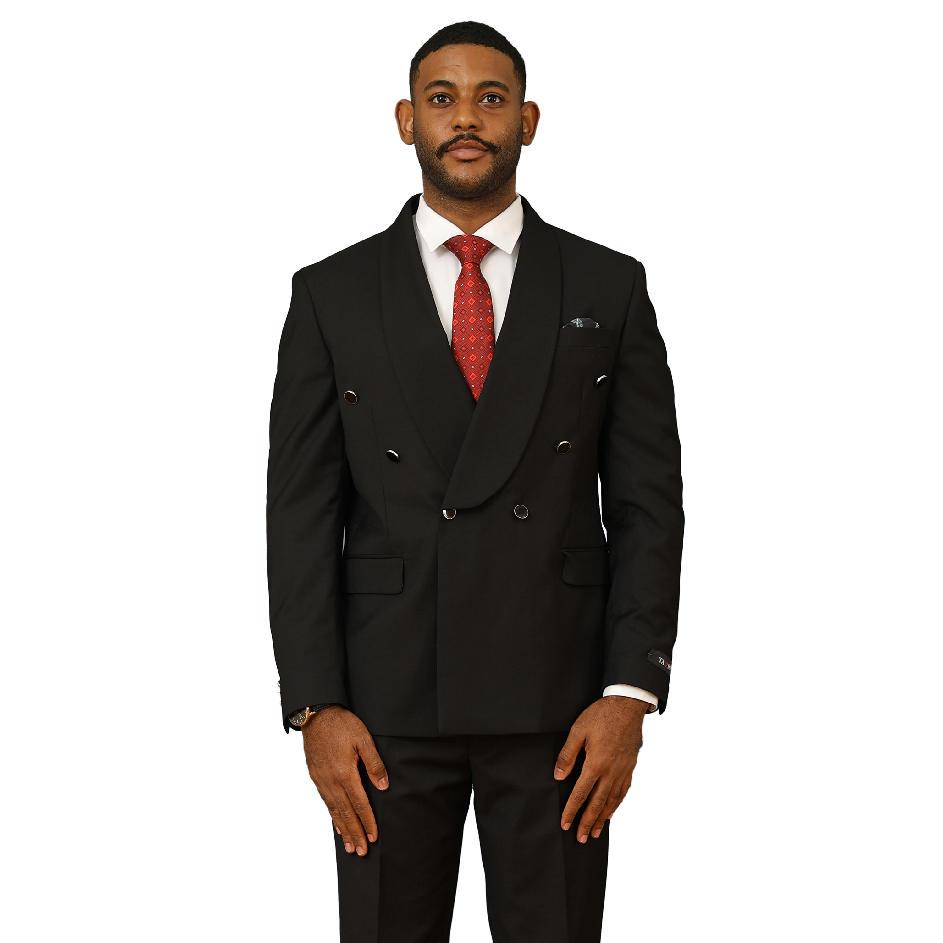 Tazzio Mens Skinny Fit Double Breasted 2 Piece Suit Set, 1-Button Closure