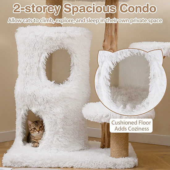 LJG Modern Cat Tree for Indoor Cats 30.5 Cat Tower with Real Solid Wood ...