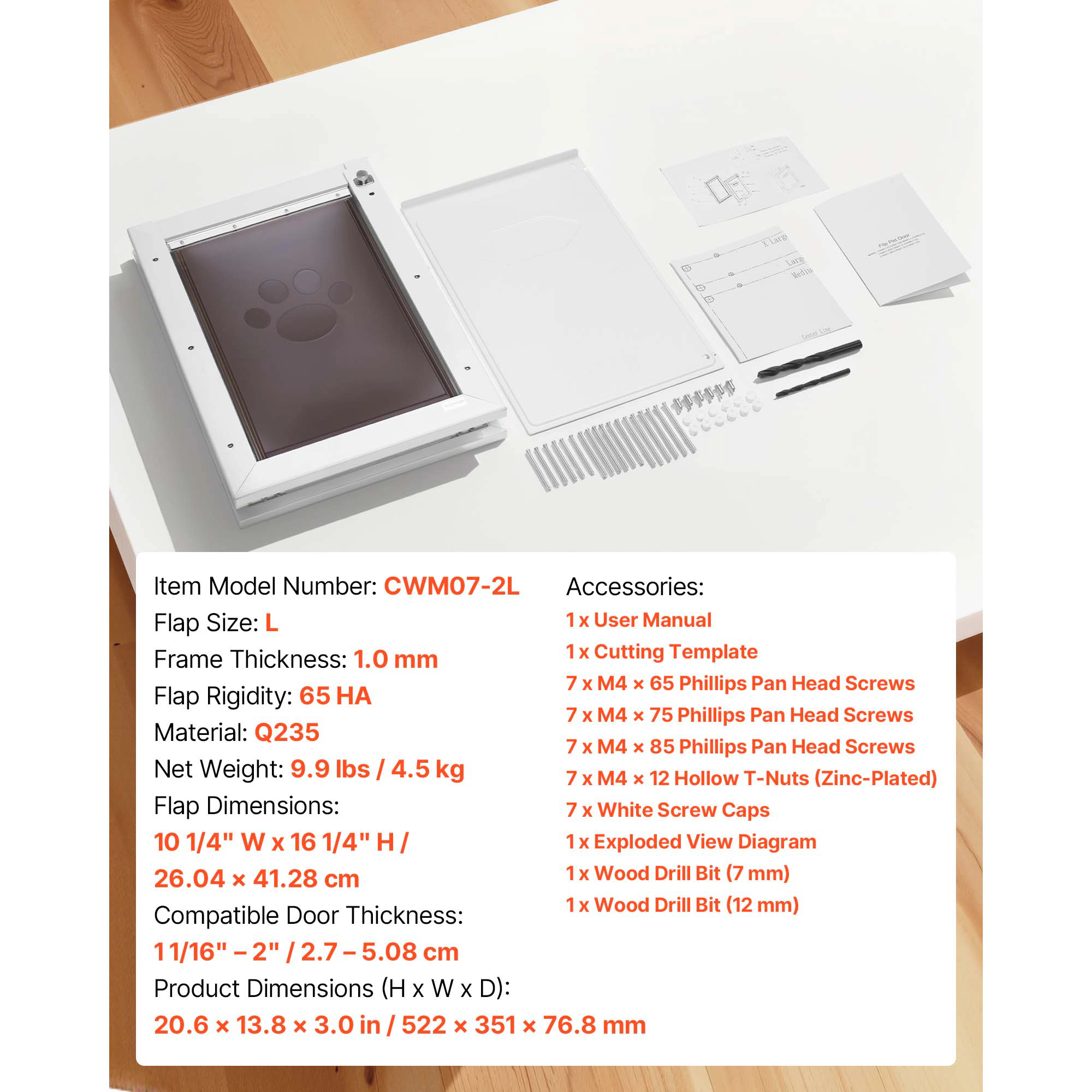 HONGGE Pet Door for Doors, Large Double Magnetic Flap, Weatherproof Metal Frame for In-and-Out Access, White