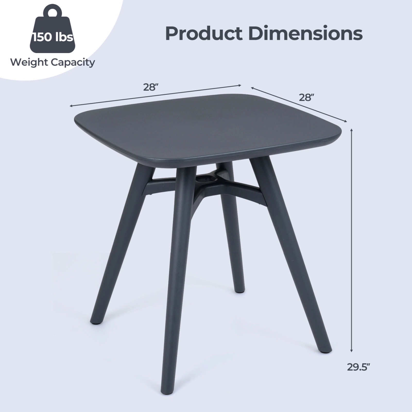 SUGIFT All-Weather Plastic Square Outdoor Dining Bistro Table 28-in Top 150-lb Capacity Gray