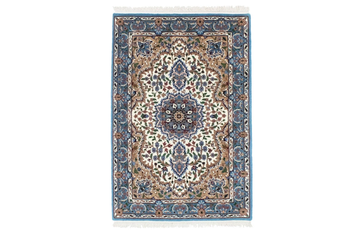 Magic Rugs 2'7 x 3'10 Cream & Blue Kirman Hand Knotted Floral Wool Rug