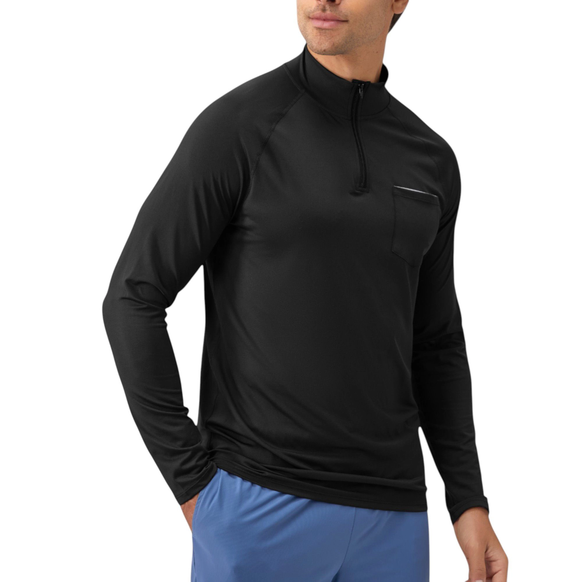 Anna-Kaci Men's Long Sleeve Quarter-Zip Pullover with Reflective Chest Detail and Slim Fit Design