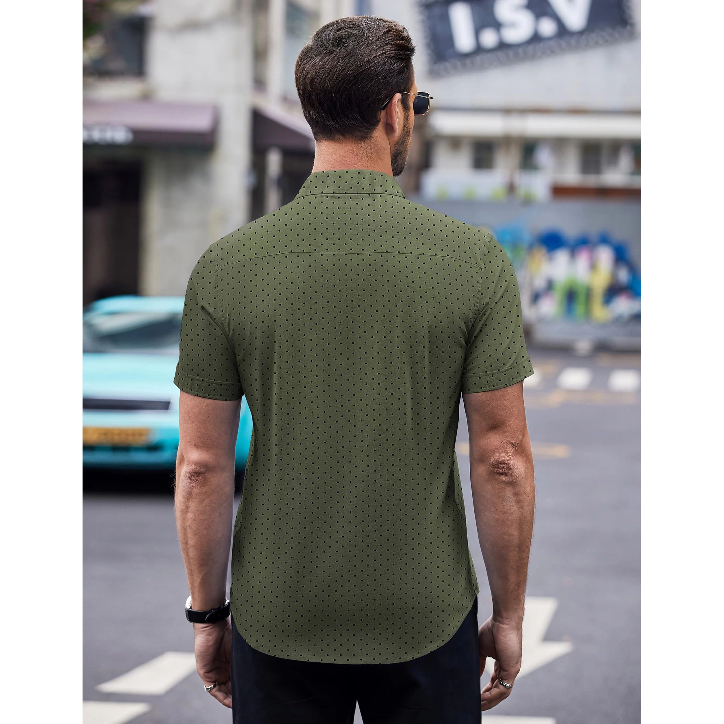 COOFANDY Mens Short Sleeve Button Down Shirts Polka Dot Lapel Collar  Tops