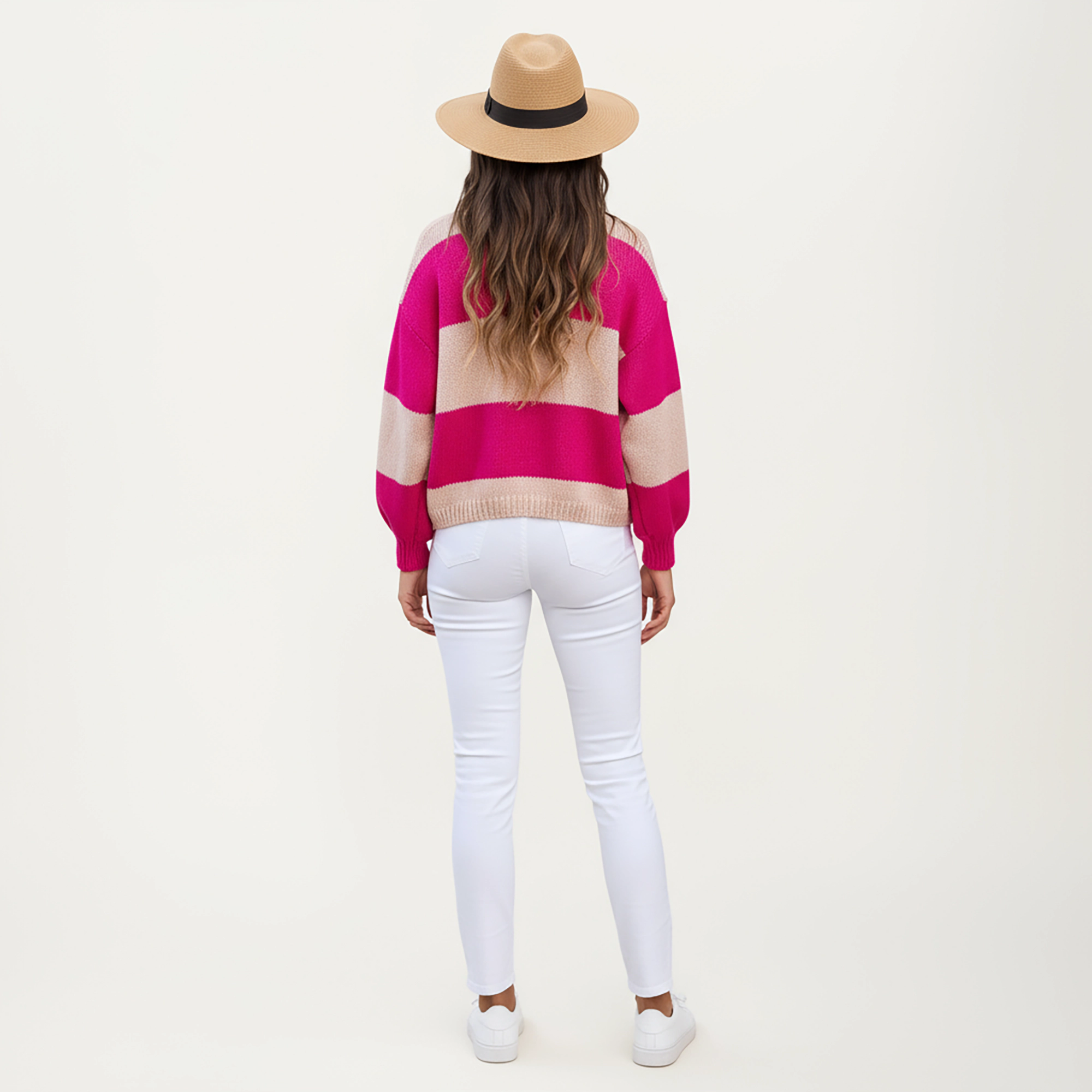 Anna-Kaci Women's Bold Stripe Knit Cardigan with Ribbed Hem and Balloon Sleeves