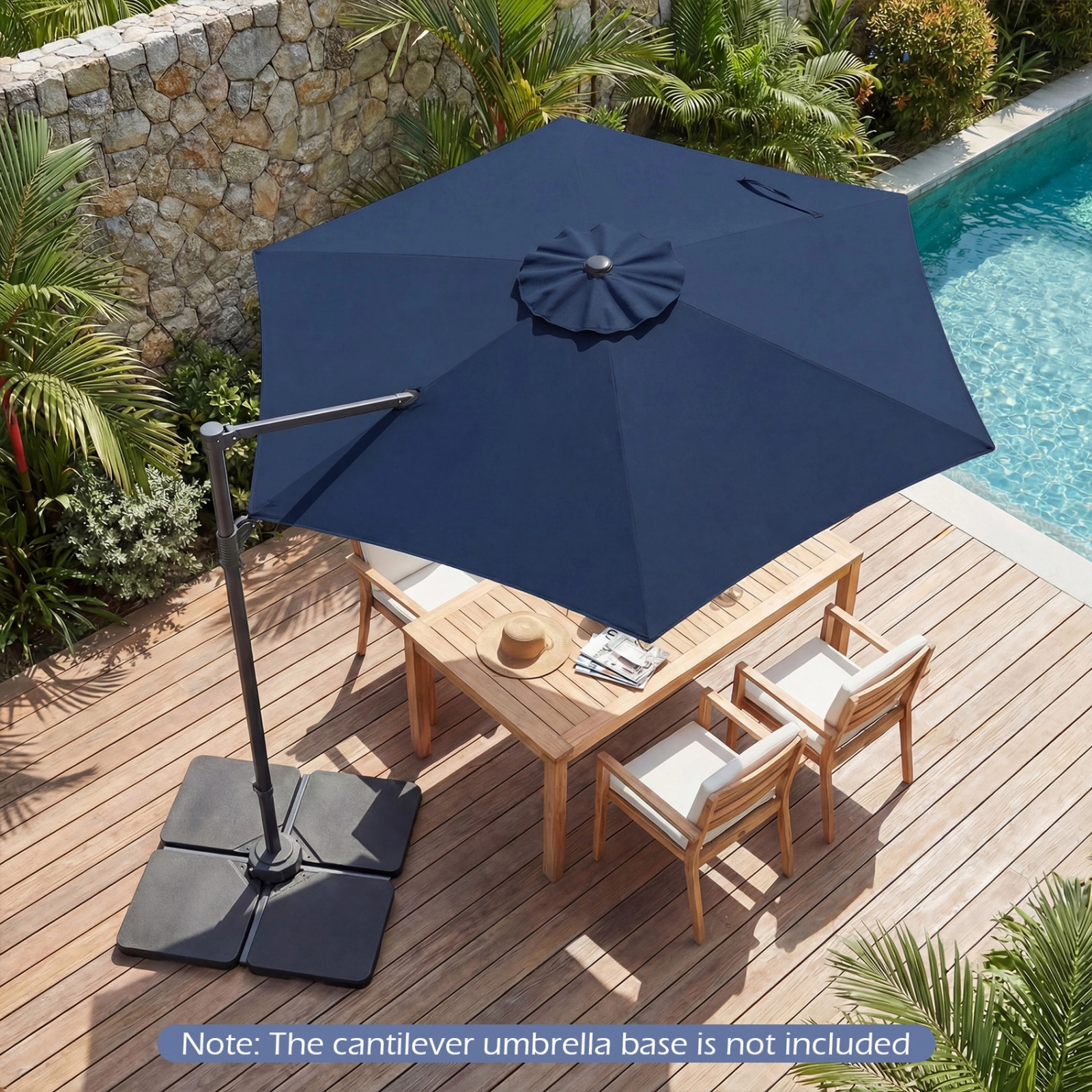 SUGIFT 10-ft Navy Blue Offset Cantilever Patio Umbrella with 360-Degree Rotation Vented Top and Cross Base