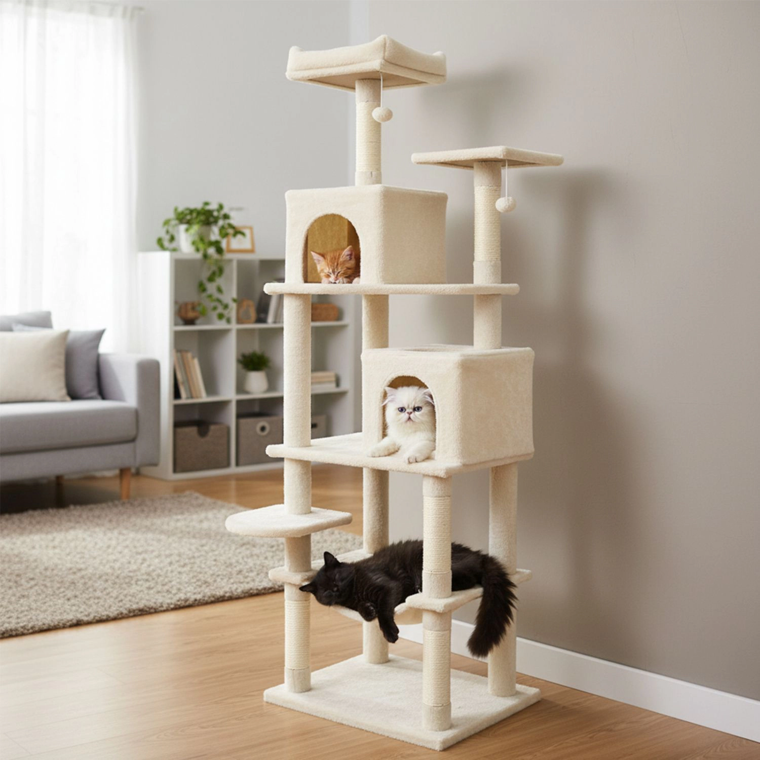 SlickBlue 58-Inch Cat Tower with Condos, Perch and Scratching Posts