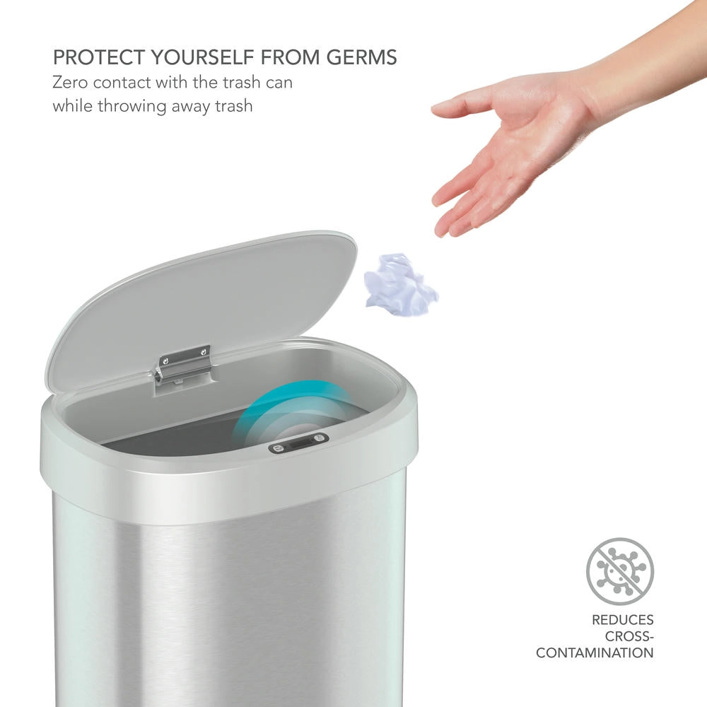 Ninestars Oval 13-Gallon Stainless Steel Motion Sensor Trash Can