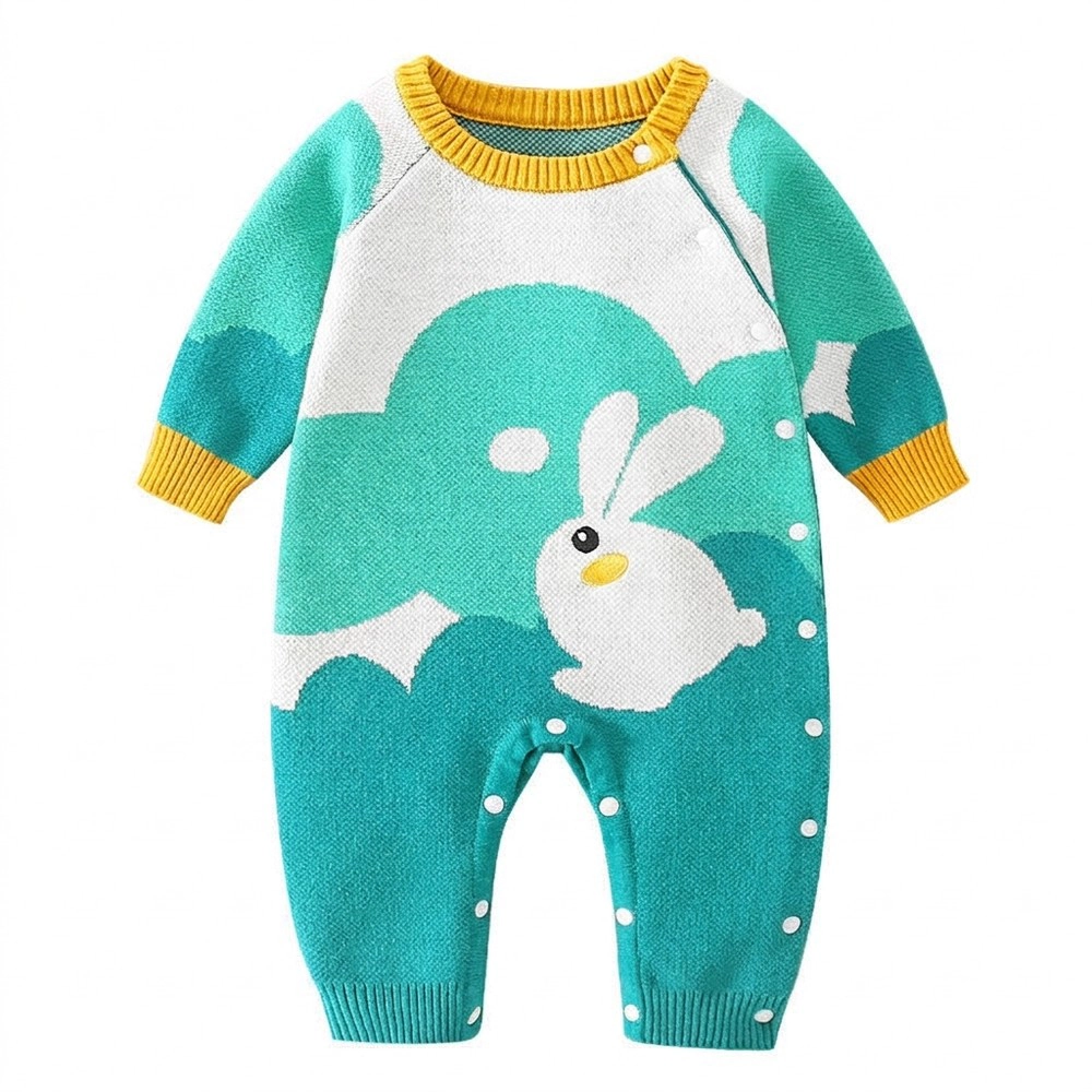 MyKids-USA Handknit Autumn Rabbit Cotton-Blend Baby Romper
