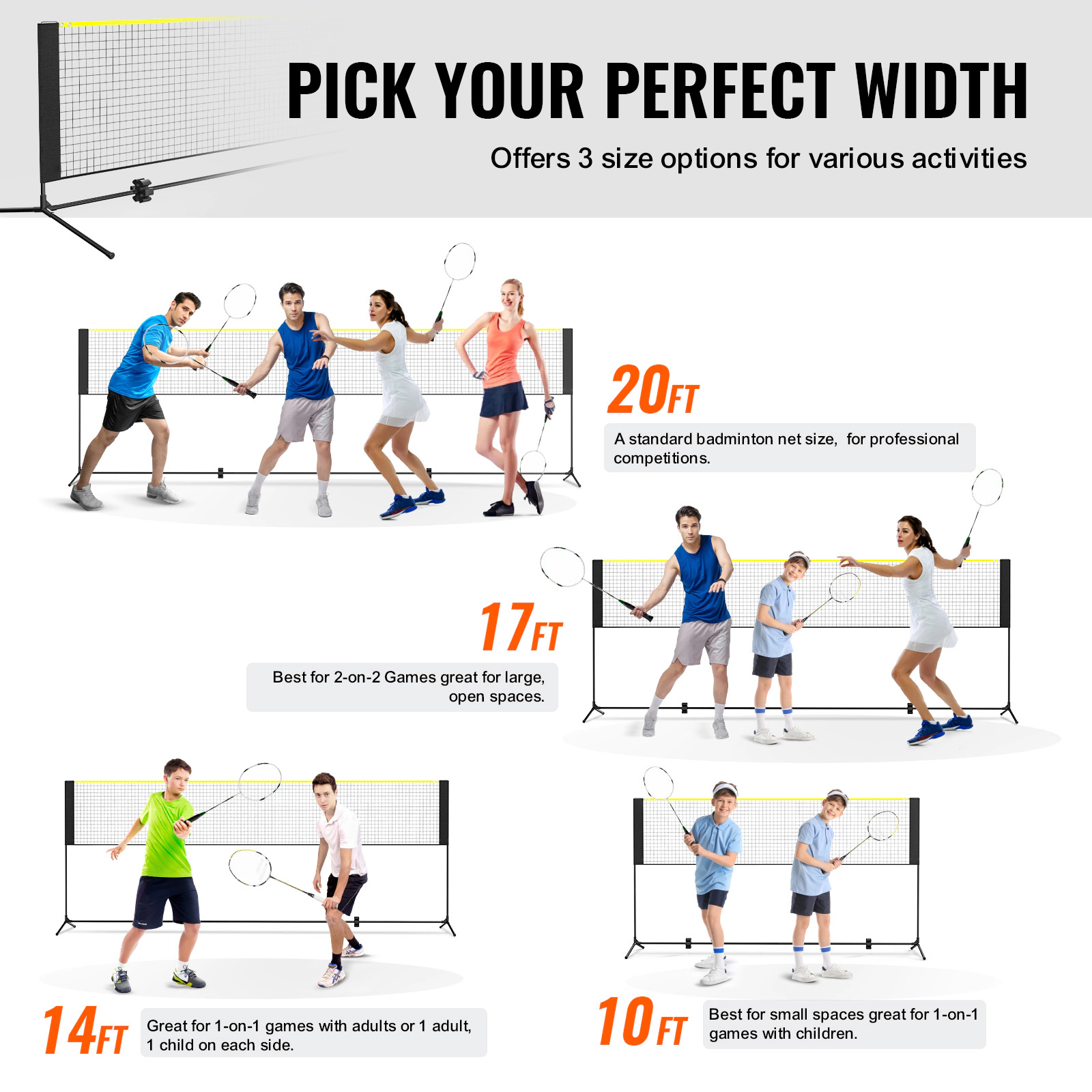 HONGGE Badminton Net Height Adjustable Volleyball Net Foldable Pickleball Net Portable Easy Setup Tennis Net Set with