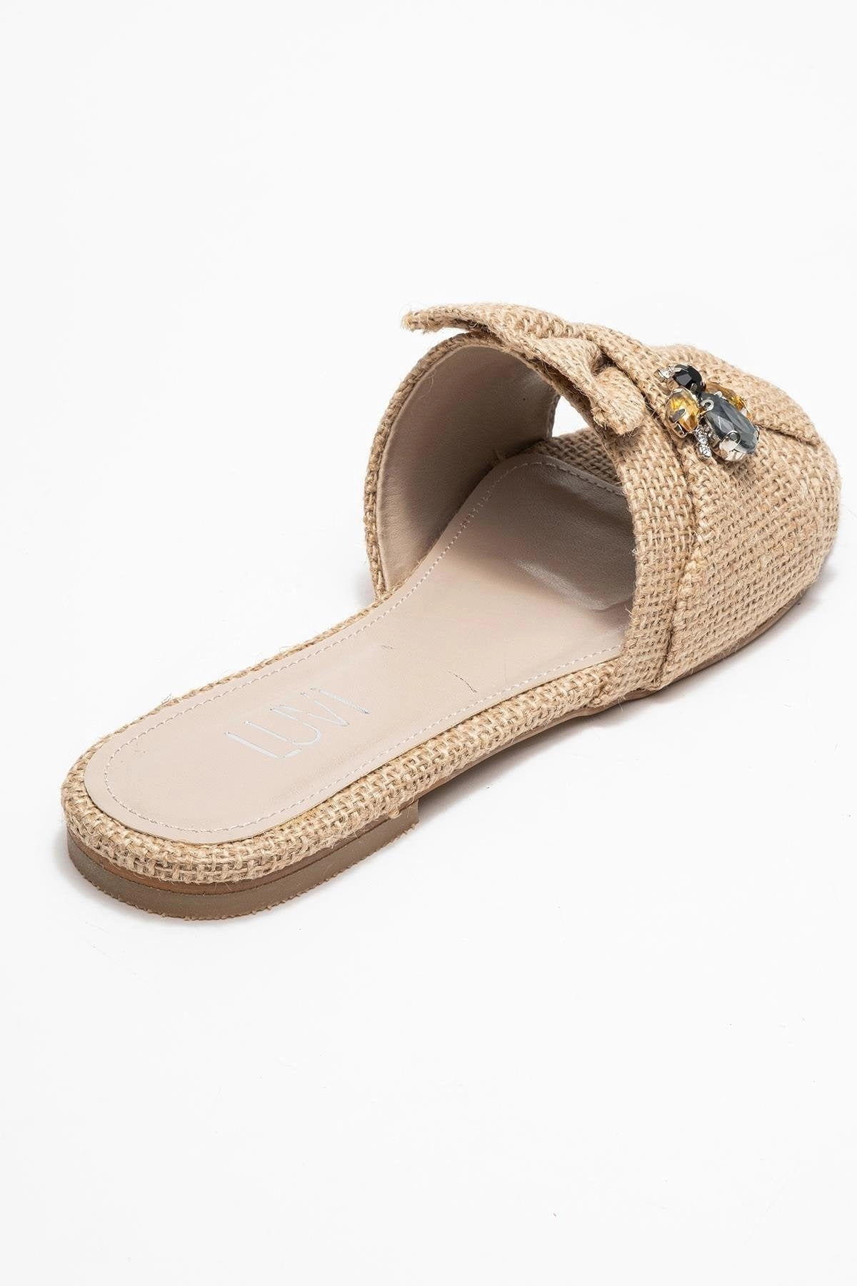 Prologue Shoes Womens Daphne Raffia Bow Slide Sandal