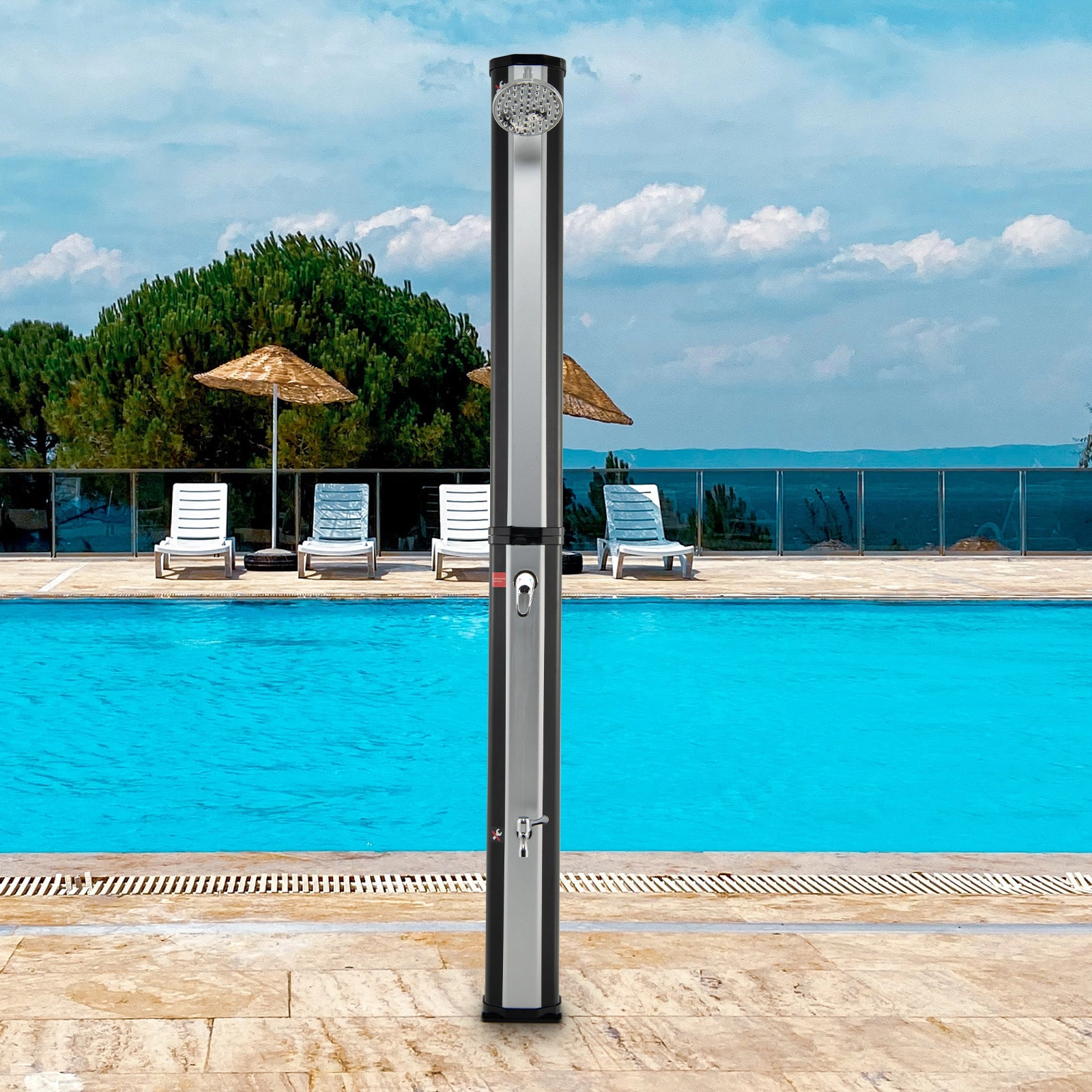 SUGIFT 7.2-ft Solar Heated 360-Degree Swivel Head Foot Tap Freestanding Outdoor Shower 9.3-Gallon 85.5-in Black