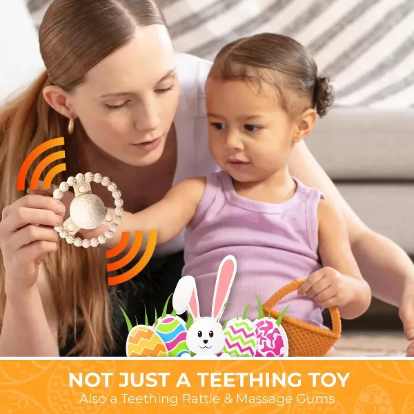 Sperric Easter Plush Bunny & Silicone Teether Toys Set, Soft Stuffed Toy 5-Pack