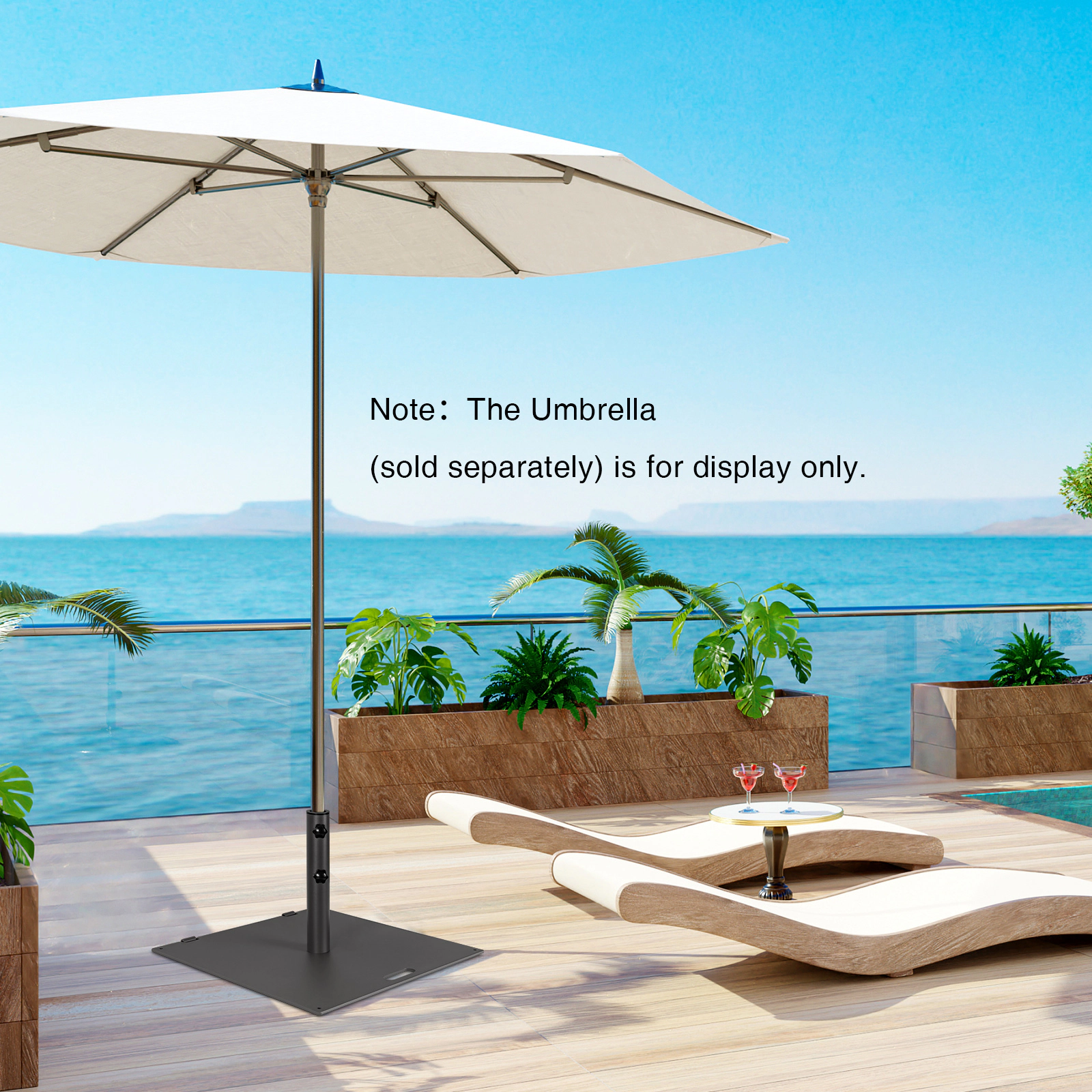 SUGIFT 24-in Square Steel Patio Umbrella Base 50-lb Weight with Wheels for 1.6-in and 1.9-in Diameter Poles Brown