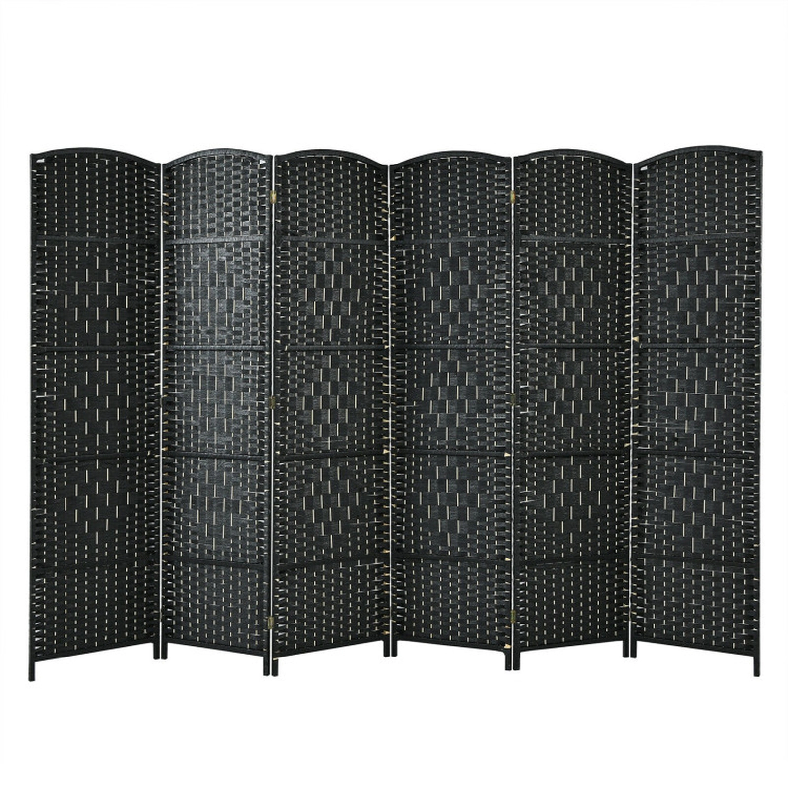 SUGIFT Handwoven Paper Fiber 6-Panel Folding Room Divider Screen 6.5-ft Tall Poplar Frame Black Brown