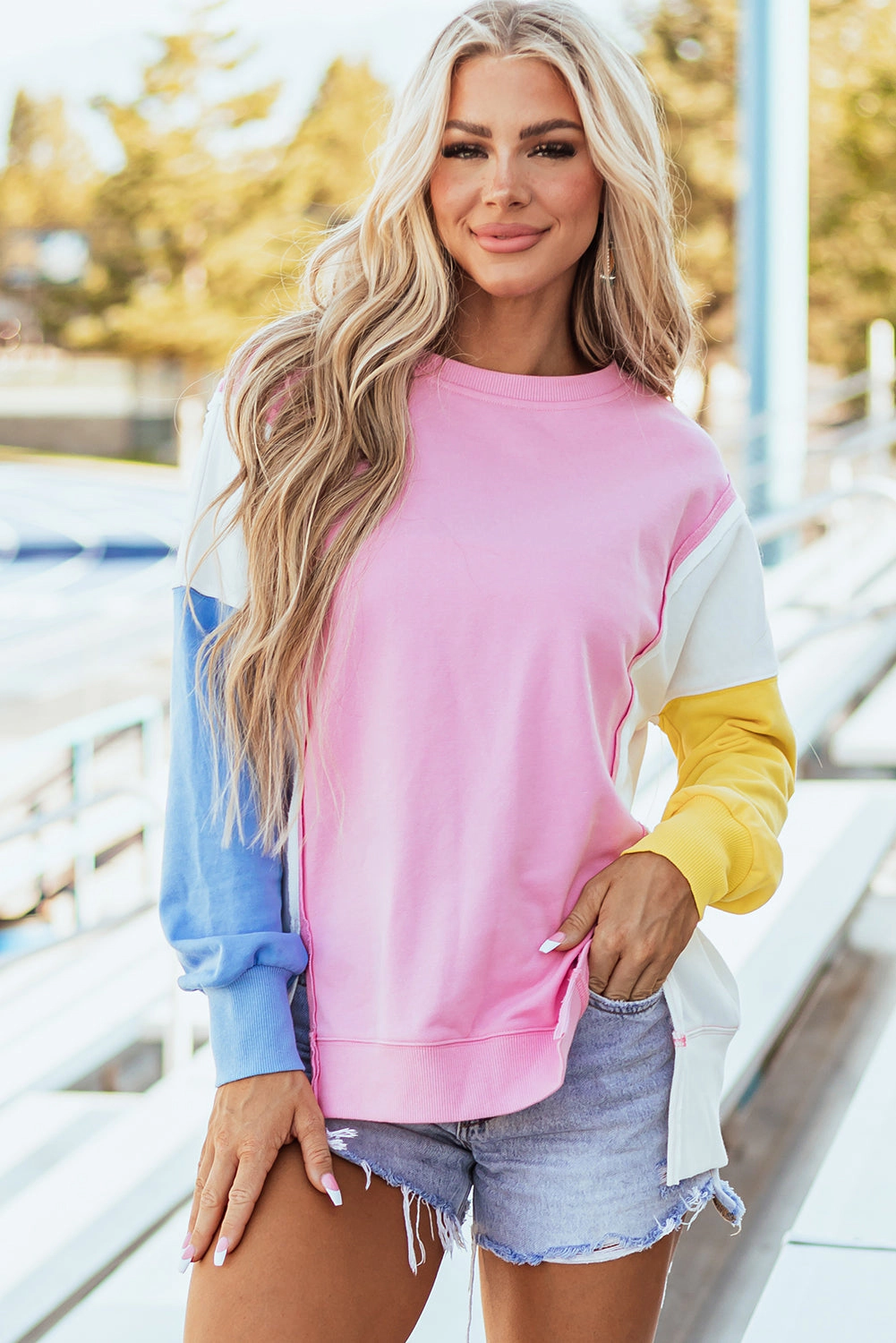 Threaded Pear Women's Harper Side Slits Crewneck Sweatshirt