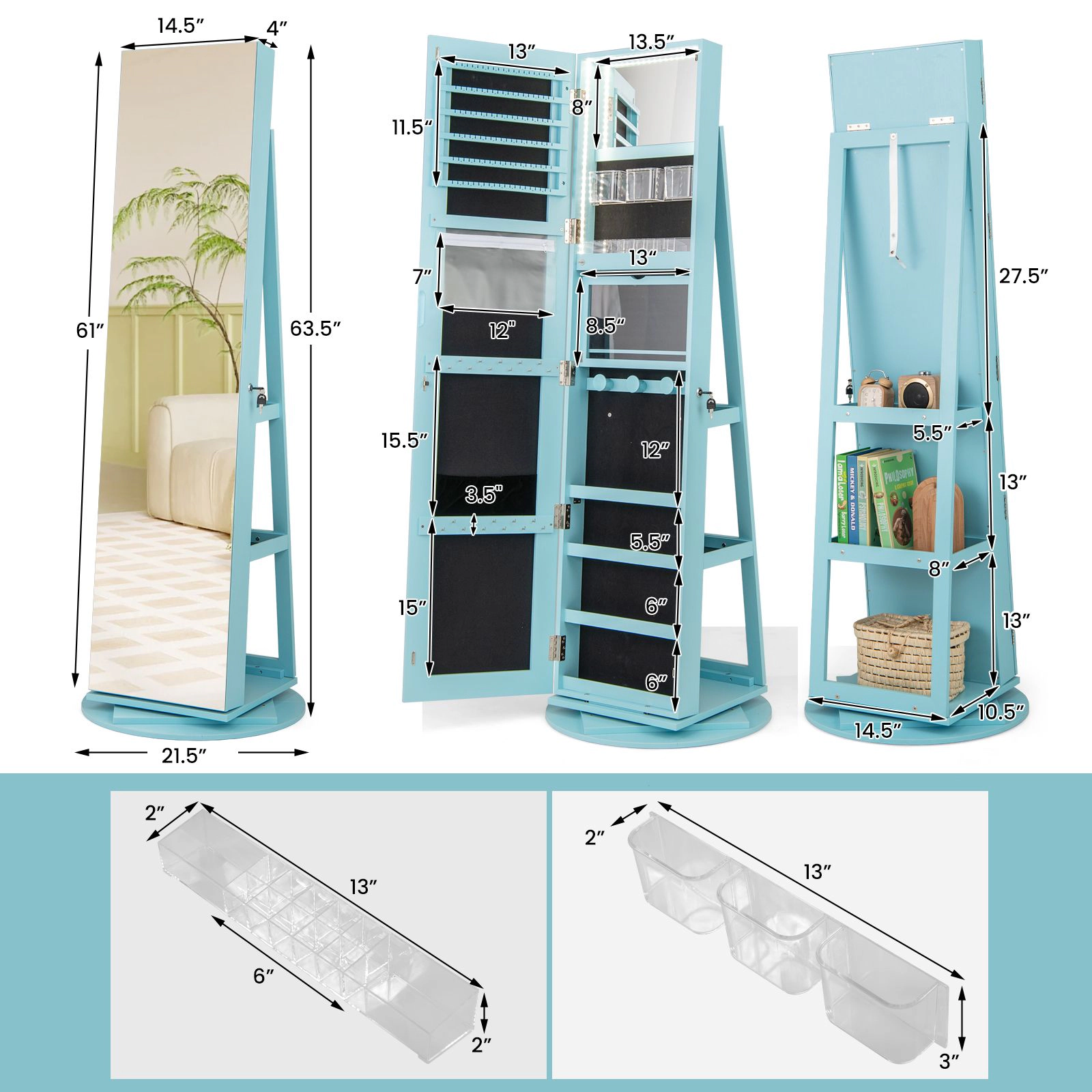 SlickBlue Lockable Jewelry Cabinet with Full Length Mirror