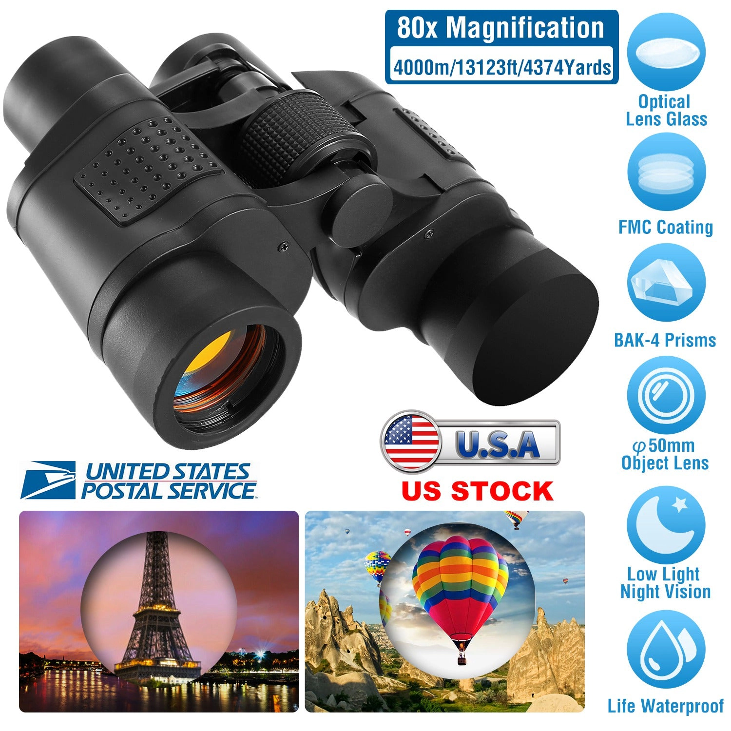 IMounTEK Unisex 80x50 HD Binoculars With Carrying Case