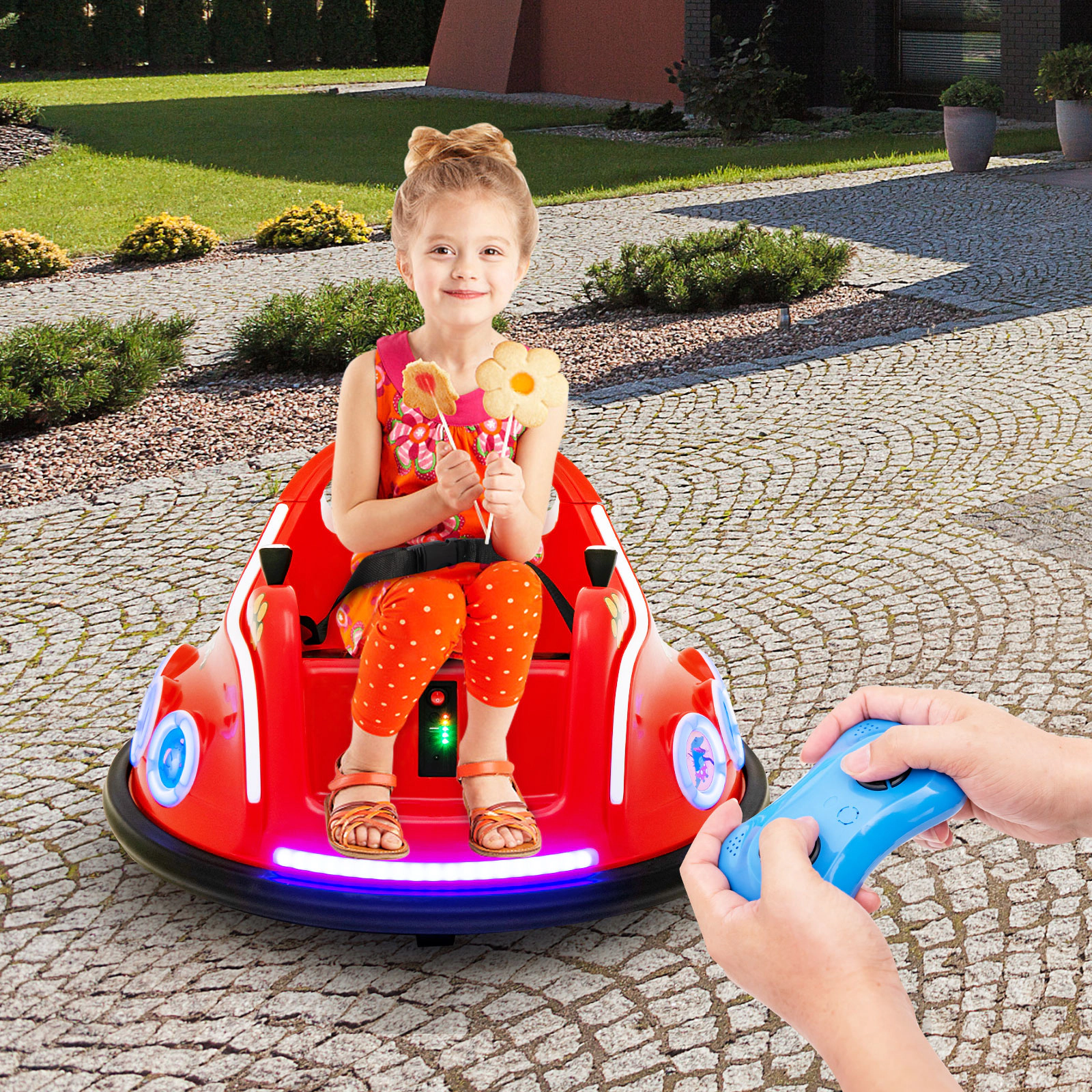 SUGIFT 12V Electric Ride On Car with Remote Control and Flashing LED Lights 66-lb/110-lb Capacity Ages 37-96 Months Red