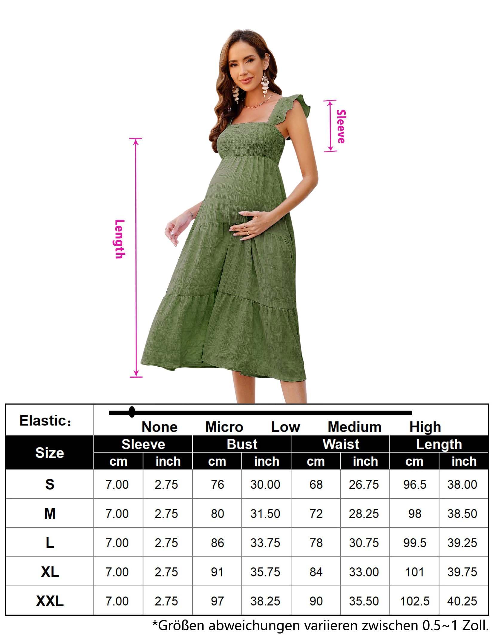 KOJOOIN Women Maternity Dress Smocked Tiered Floral Flowy Pregnancy for Photoshoot