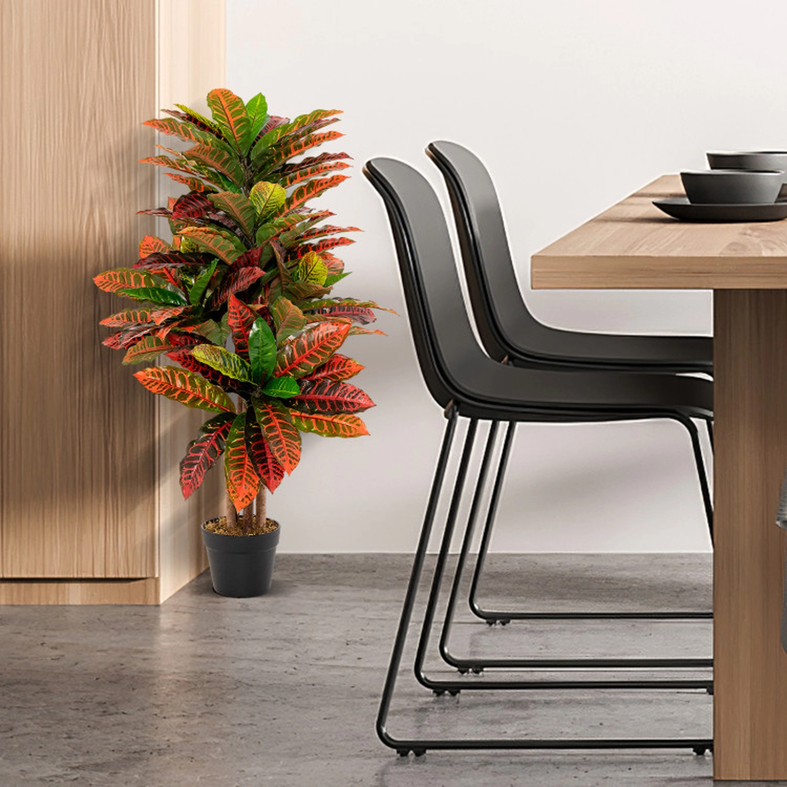 SUGIFT 40-in Tall Artificial Croton Palm Tree with 71 Colorful Variegated Leaves and Cement-Filled Pot