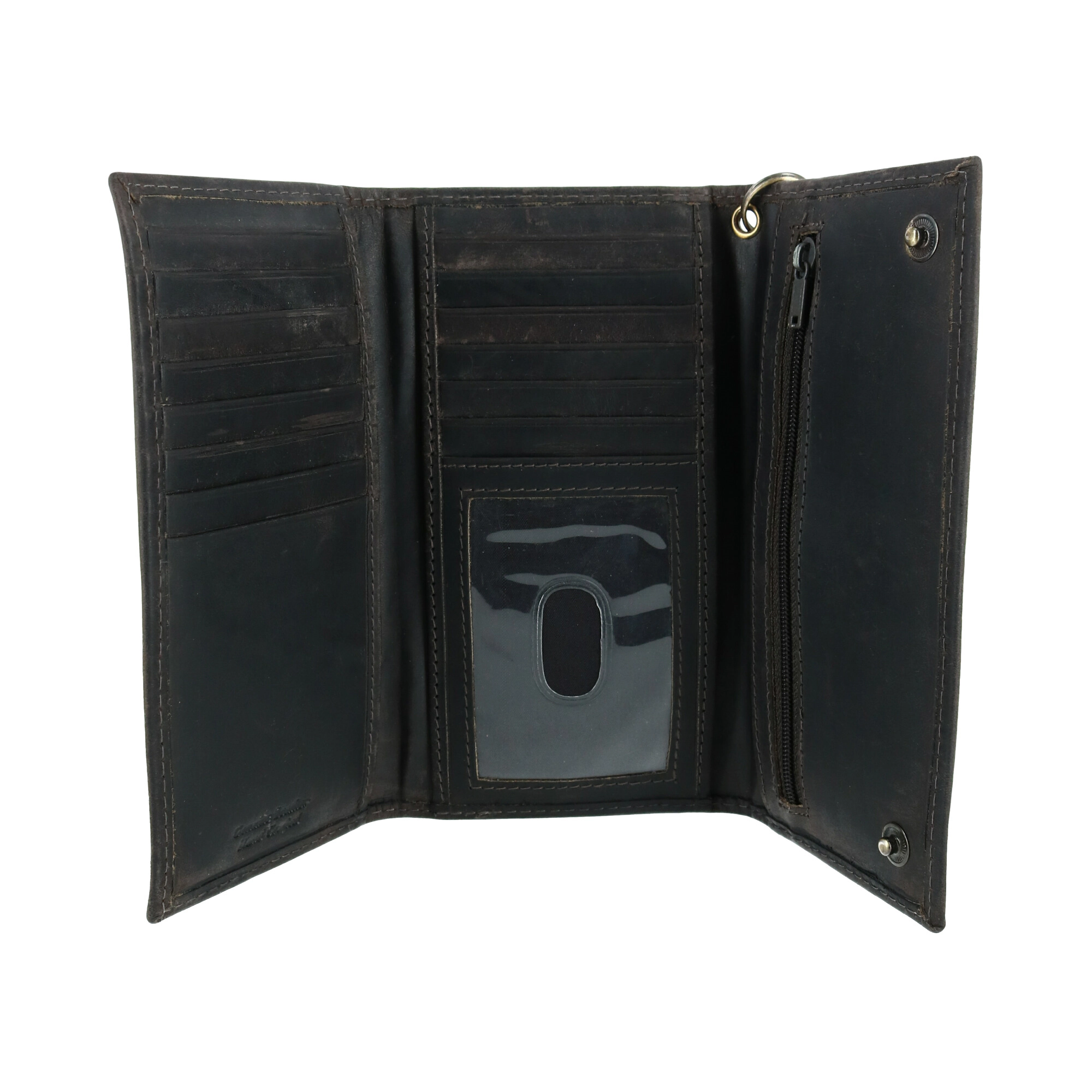 CTM Men's Hunter Leather Long Trifold Chain Wallet