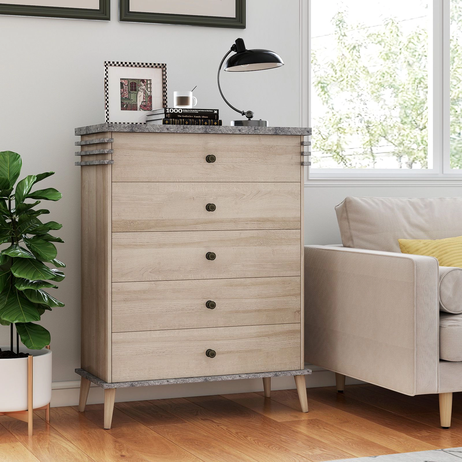SlickBlue Tall 5-Drawer Bedroom Dresser with Wide Top & Metal Slides