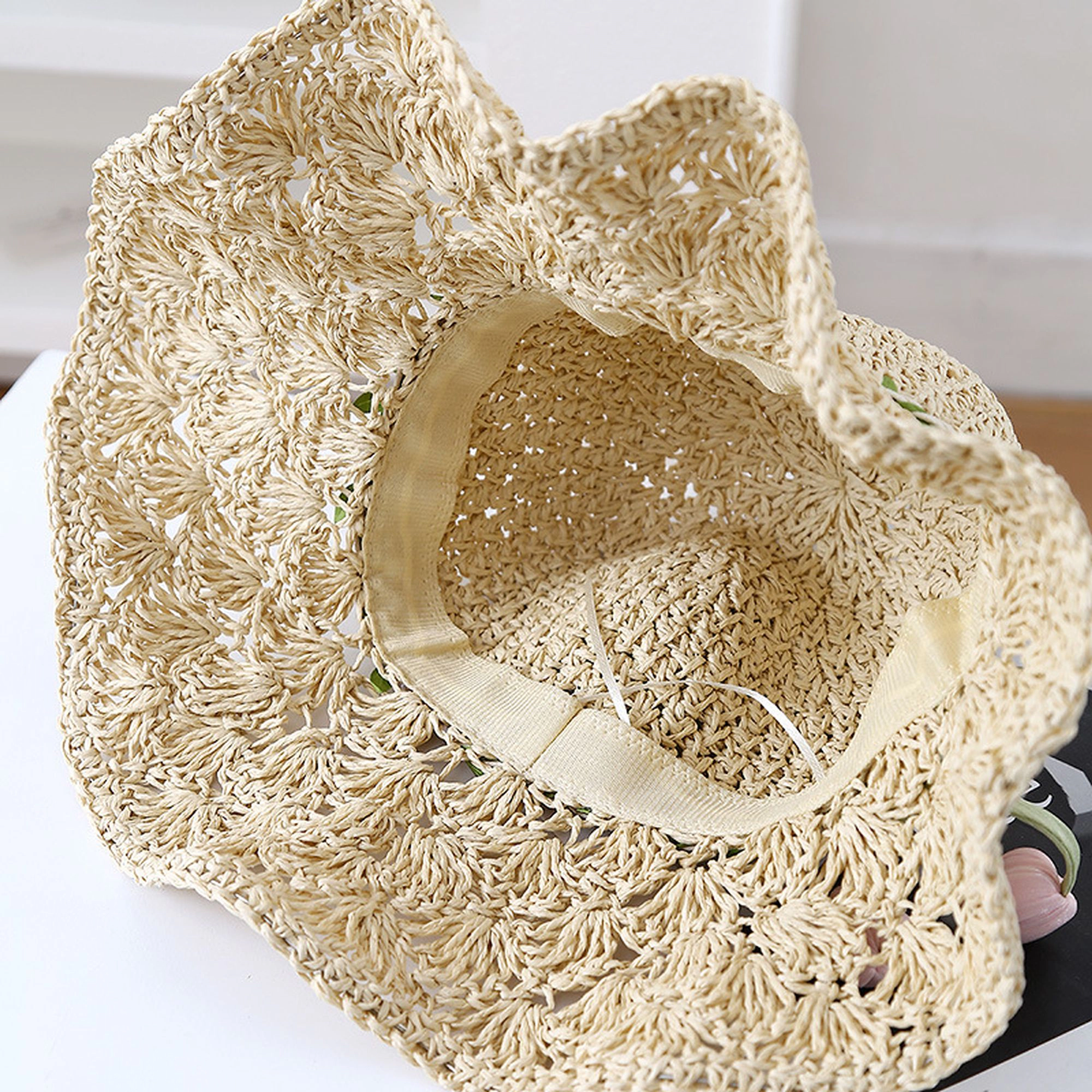 Anna-Kaci Women's Hand - Crocheted Straw Sun Hat with Floral Accents