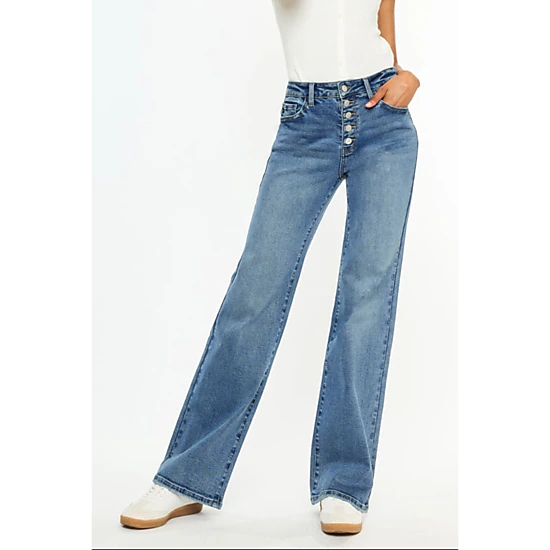 KanCan Women's Essentials High Rise Comfort 90's Flare Jeans Darlene