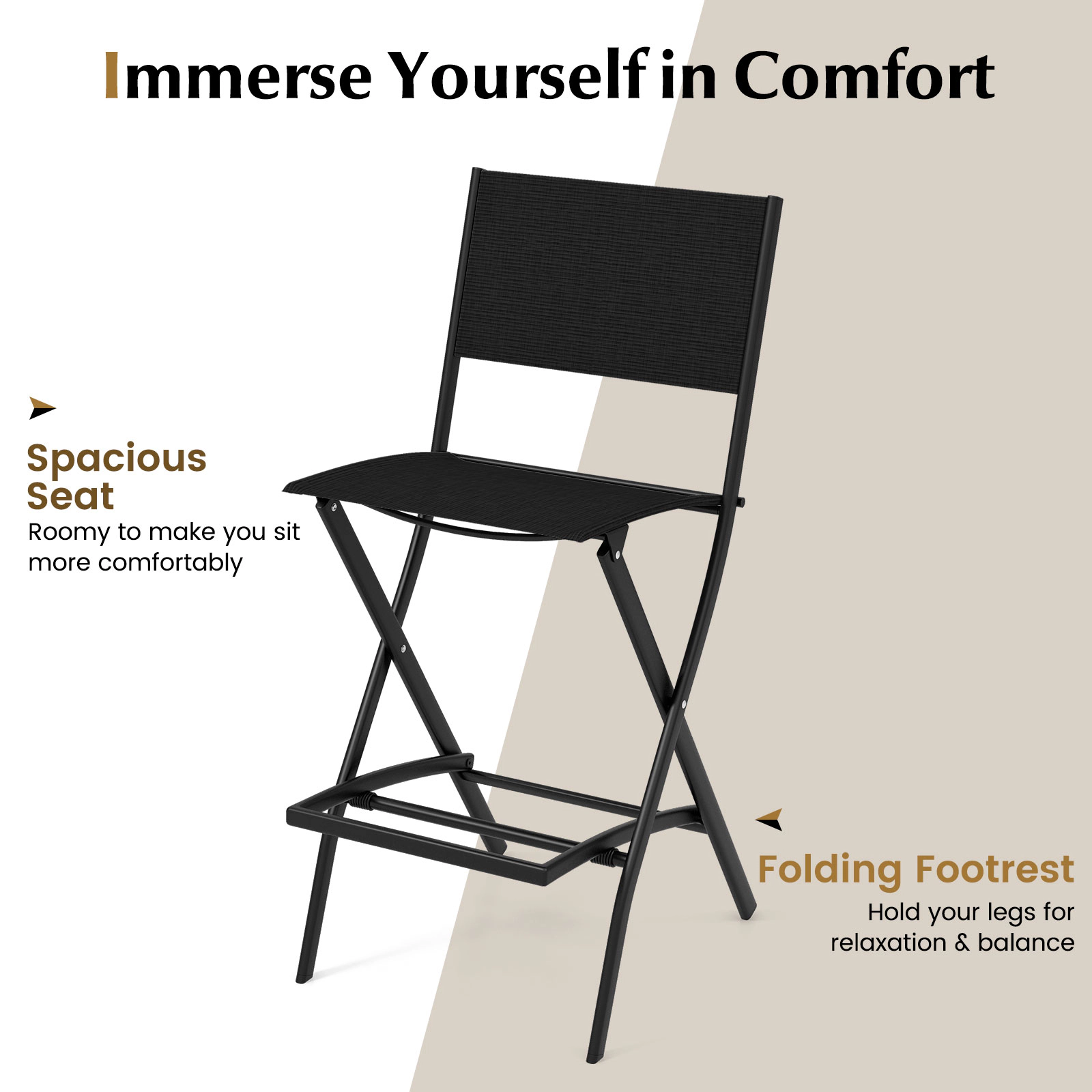 SUGIFT Set of 4 Folding Bar Stools, 330-Lb Capacity, 28-In Seat Height, Black