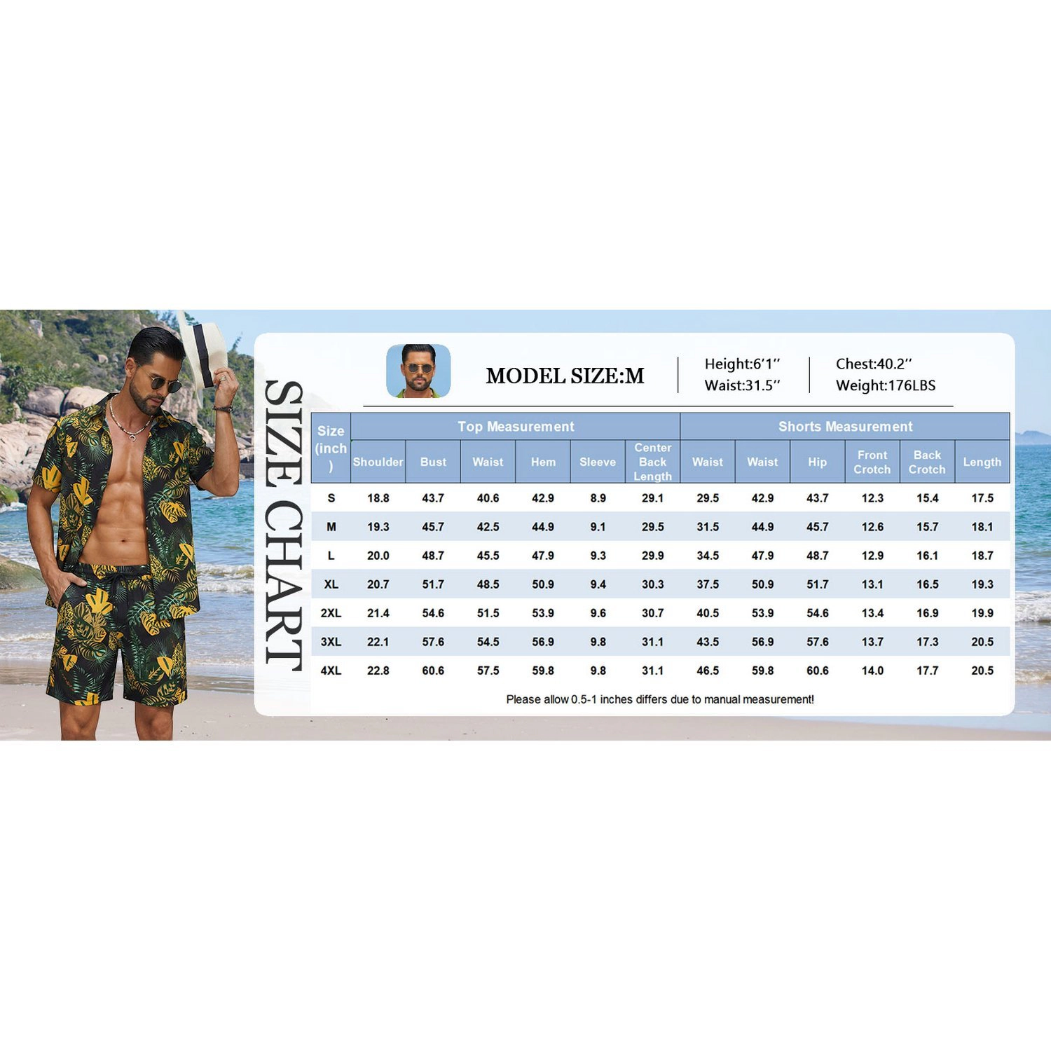 COOFANDY Mens Tropical Leaf Print Short Sleeve Shirt Shorts Set  Beach Outfit