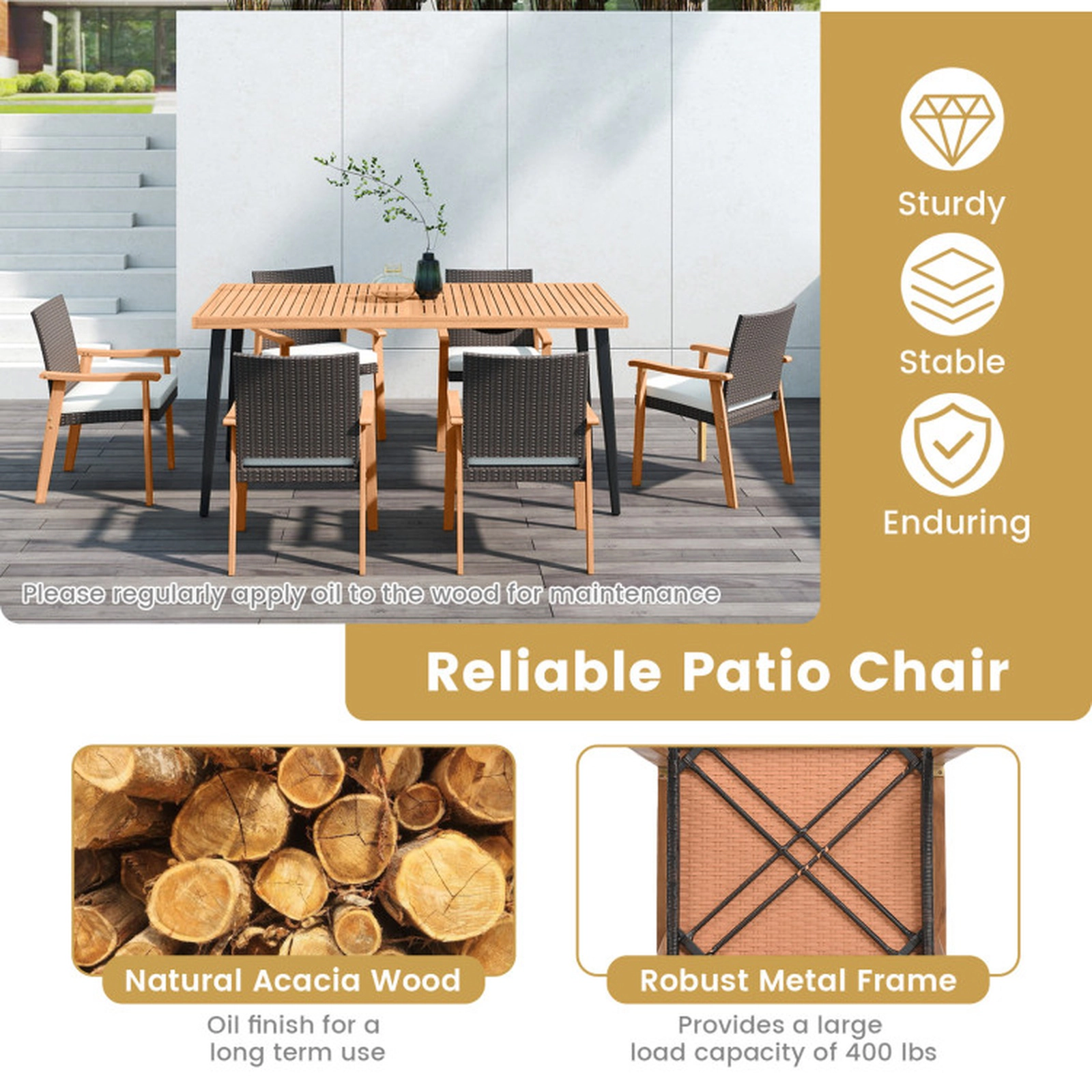 SUGIFT Set of 4 PE Rattan Cushioned Armrests Patio Dining Chairs 22.5-in x 22-in x 34-in 400-lb Capacity Off White