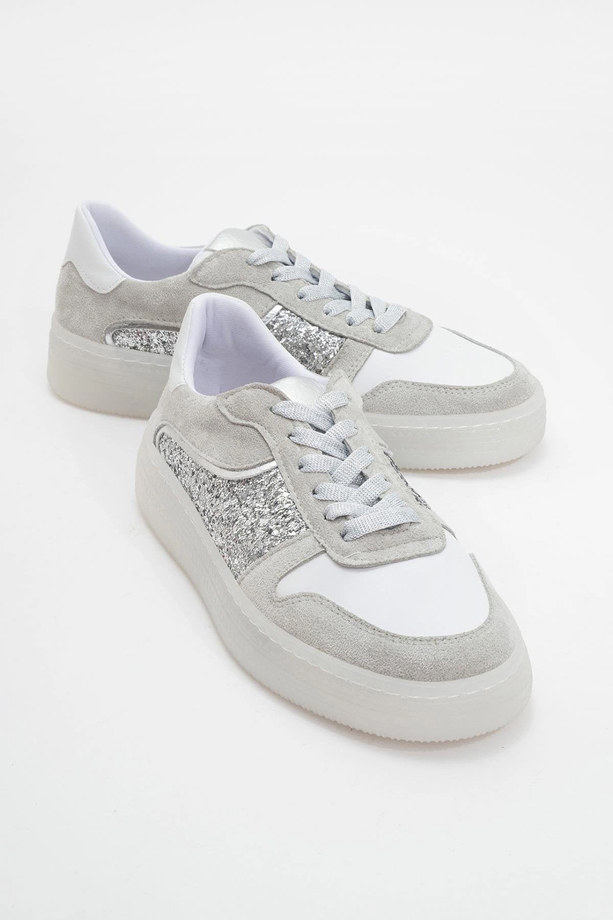 Forever & Always Womens Felipe Glitter Leather Sneakers