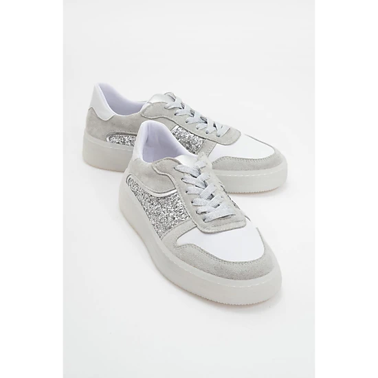 Forever & Always Womens Felipe Glitter Leather Sneakers