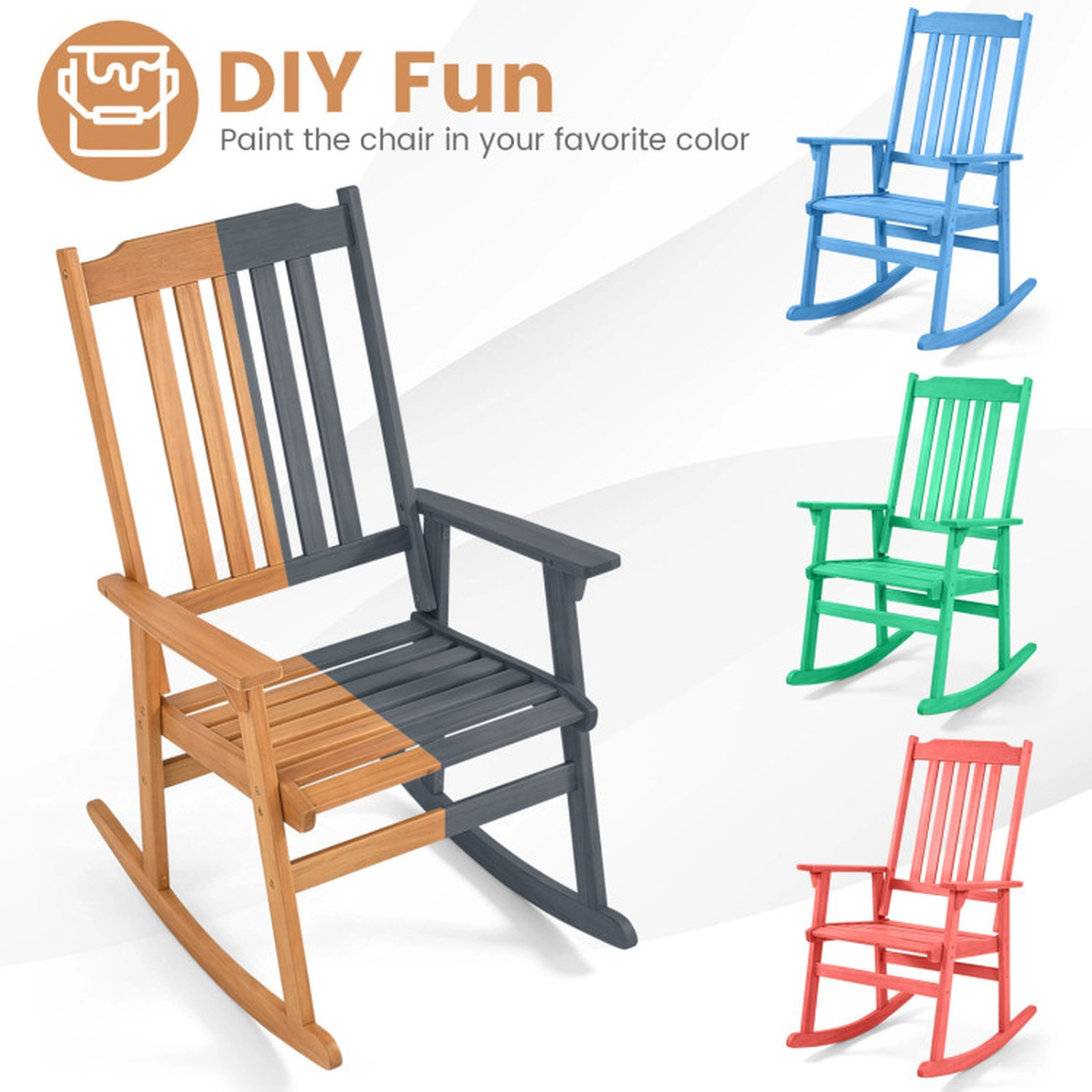 SUGIFT Outdoor Acacia Wood Rocking Chair High Back & Wide Armrests 400-lb Capacity 32 x 25 x 42 in Frame 1-Piece Natural