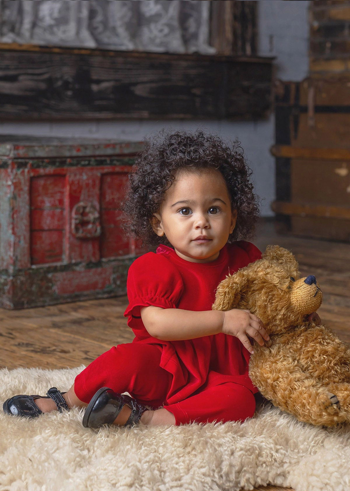 Isobella and Chloe Noella Velvet & Organza 2PC Set - Baby Girls Red