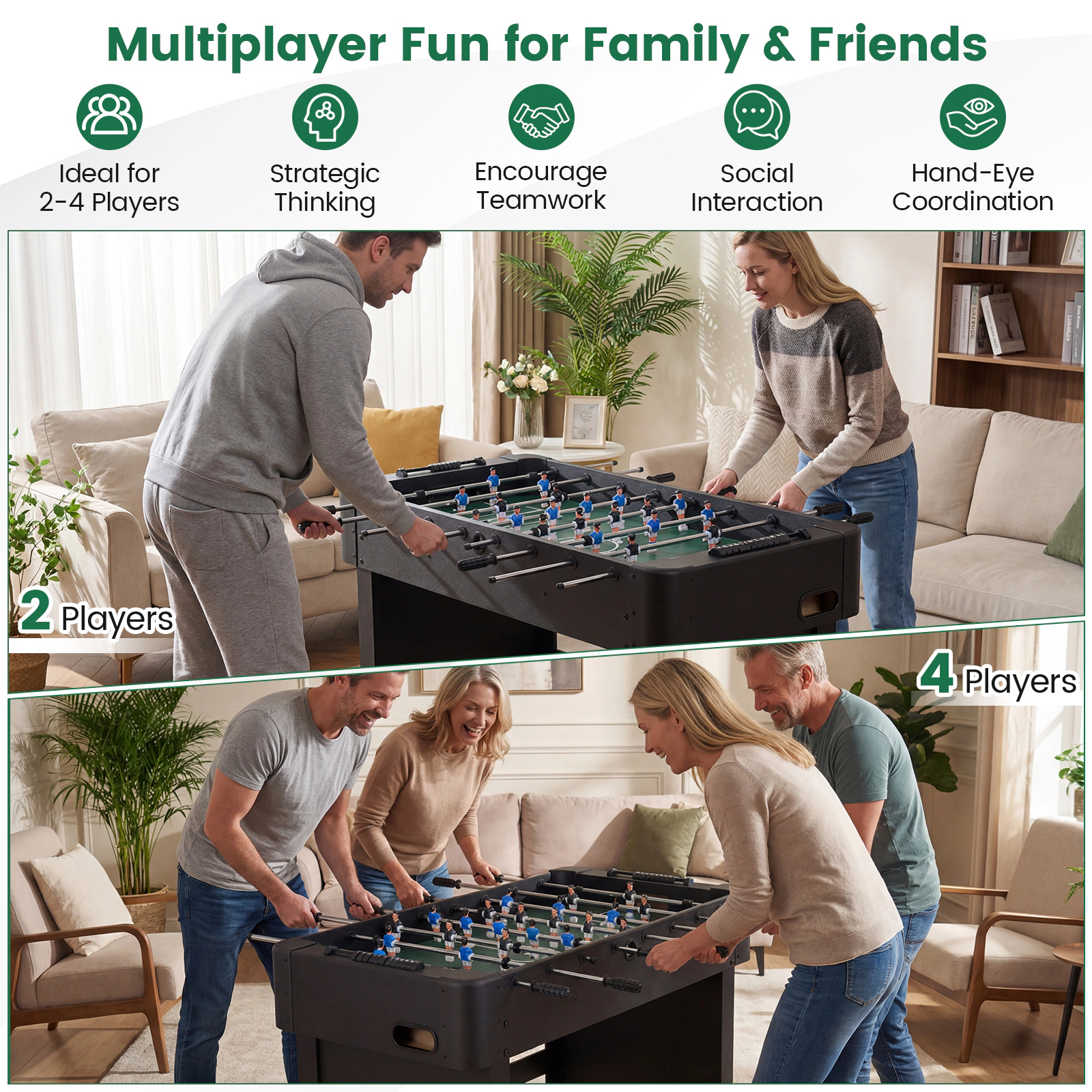 SUGIFT Wide Side Board Full Size Foosball Soccer Game Table with 22 Players 37.5-lb Net Weight Black