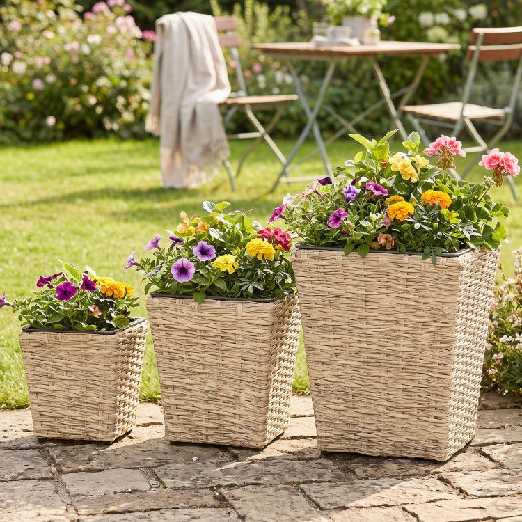Hivvago 3-Piece Rattan Planter Box Kit with Removable Plastic Liners