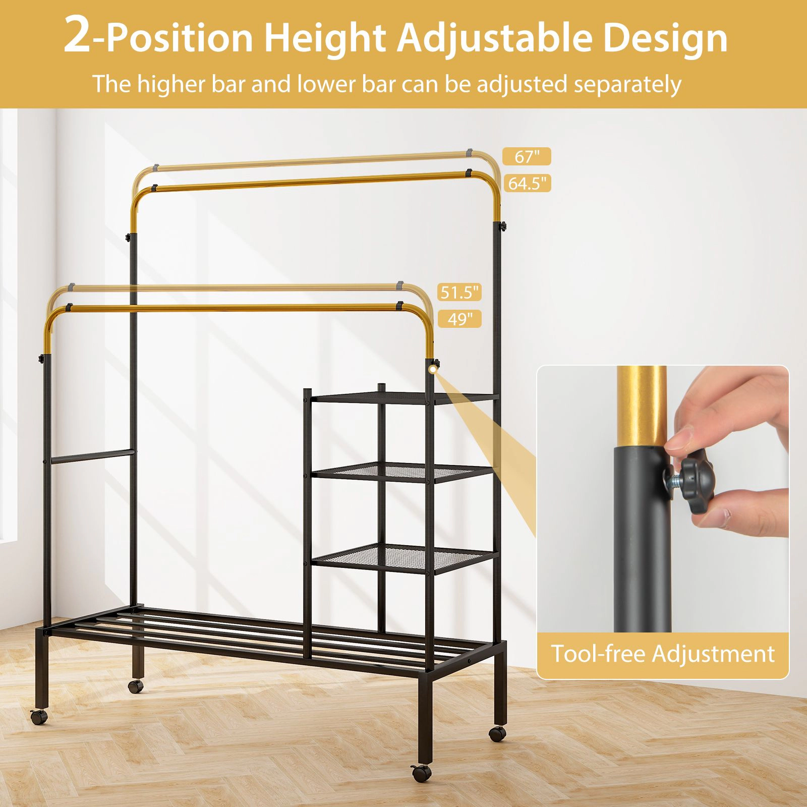 Slickblue Adjustable Garment Rack with Shelves and Wheels