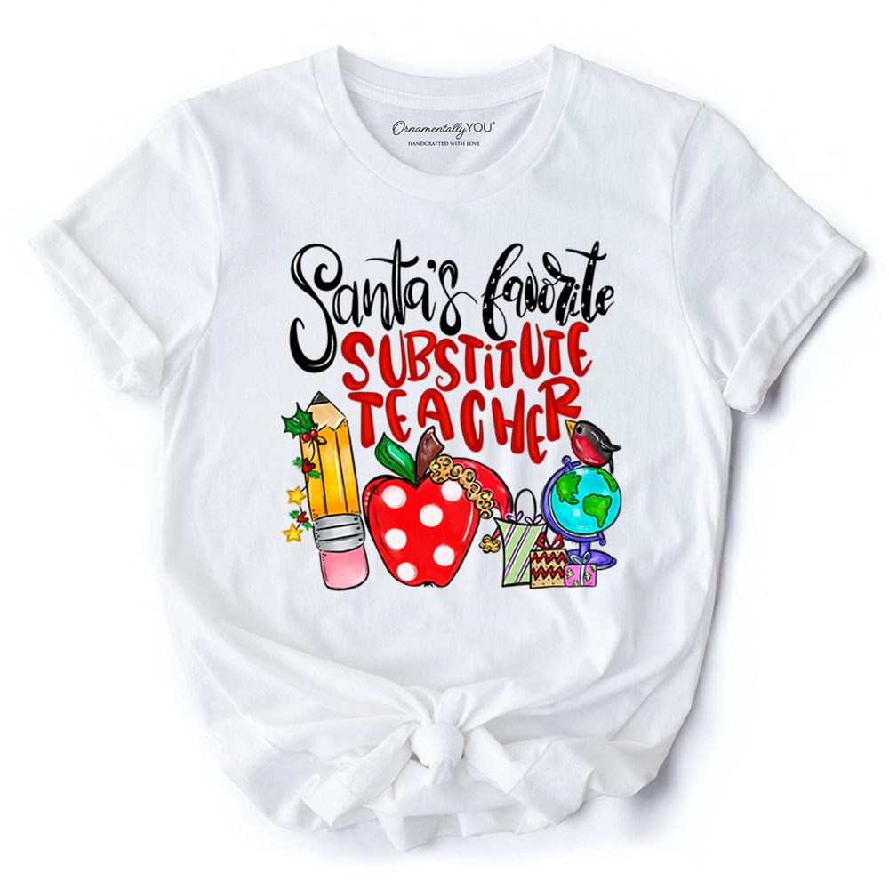 OrnamentallyYou Unisex Santa's Favorite Substitute Teacher Merry Christmas T-Shirt