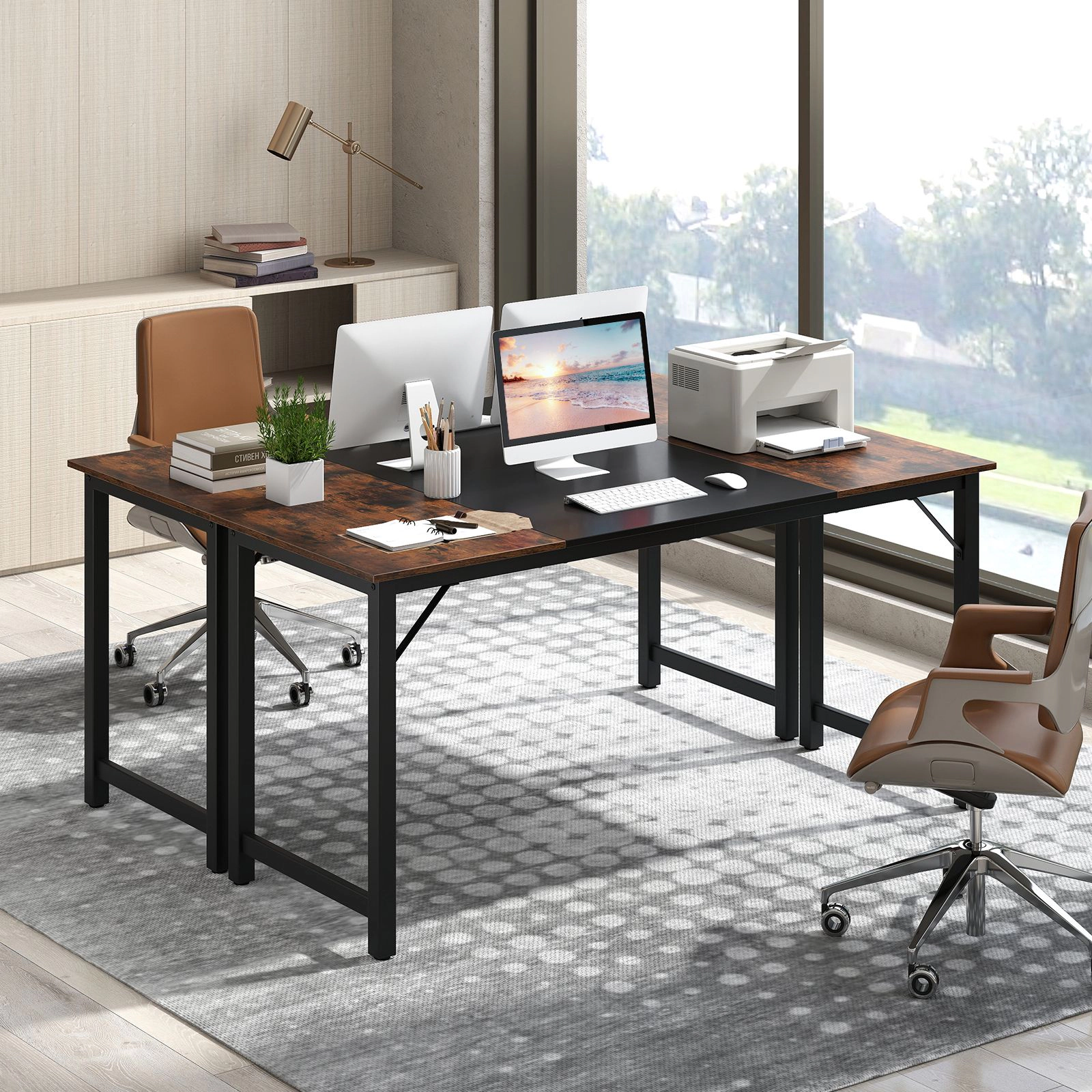 SlickBlue 63 Inch Office Workstation with MDF Top and Steel Frame