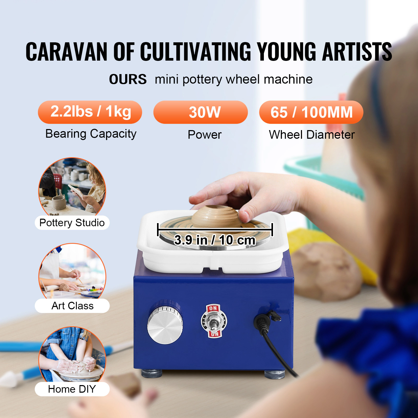 HONGGE Mini Pottery Wheel, 2 Turntables Ceramic Wheel Machine, Adjustable Speed Detachable Basin