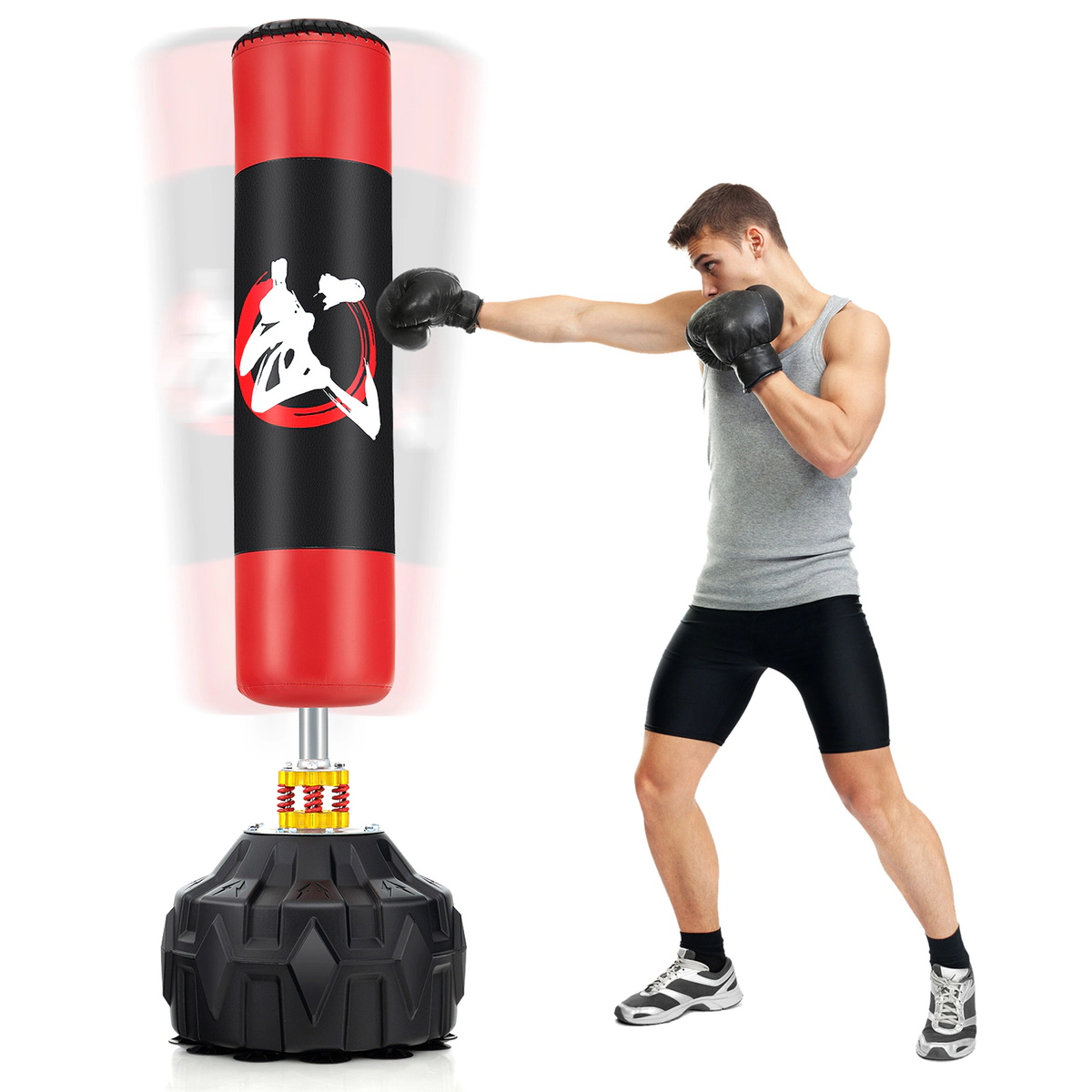 SUGIFT Black 70-in Adult Freestanding Punching Bag with Fillable Base and 12 Suction Cups 20-in Base Dia