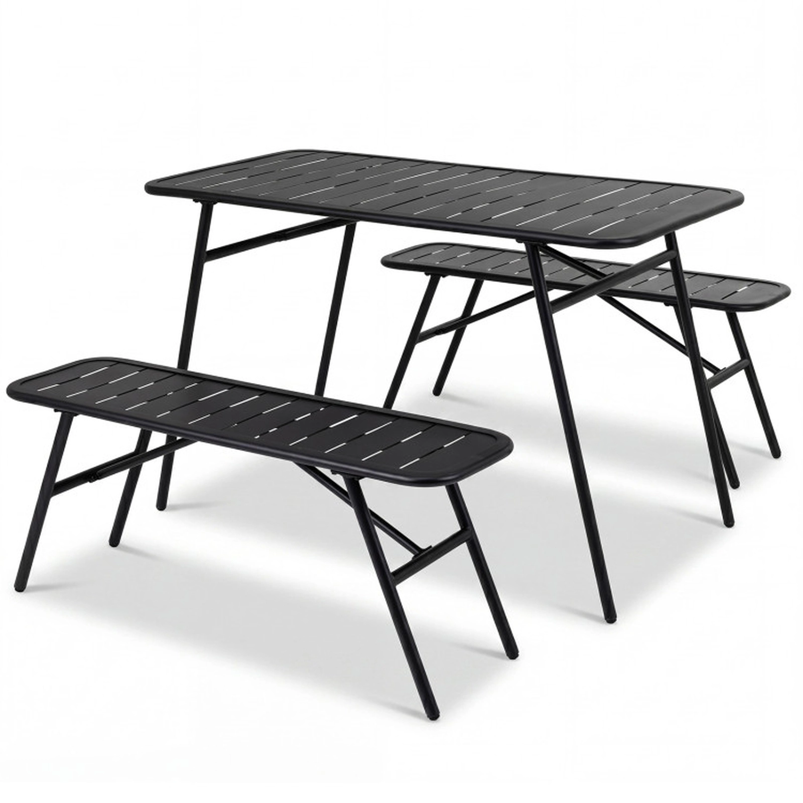 SUGIFT Black 47.5 Inch Table and 2 Benches for Backyard 3-Piece Outdoor Metal Dining Set