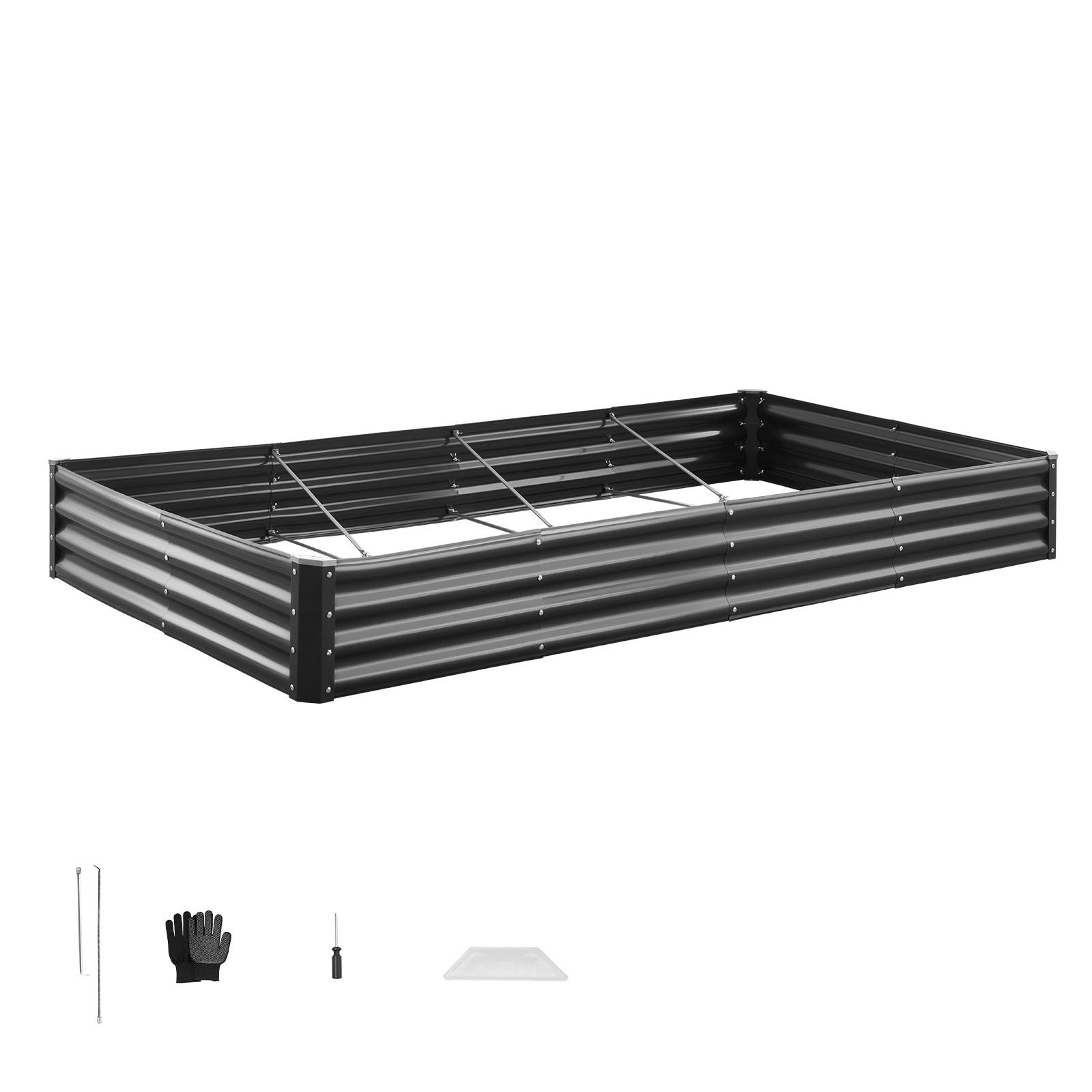 HONGGE Galvalume Metal Raised Garden Bed, 8 x 4 x 1 ft Open-Bottom Outdoor Planter Box, Dark Gray